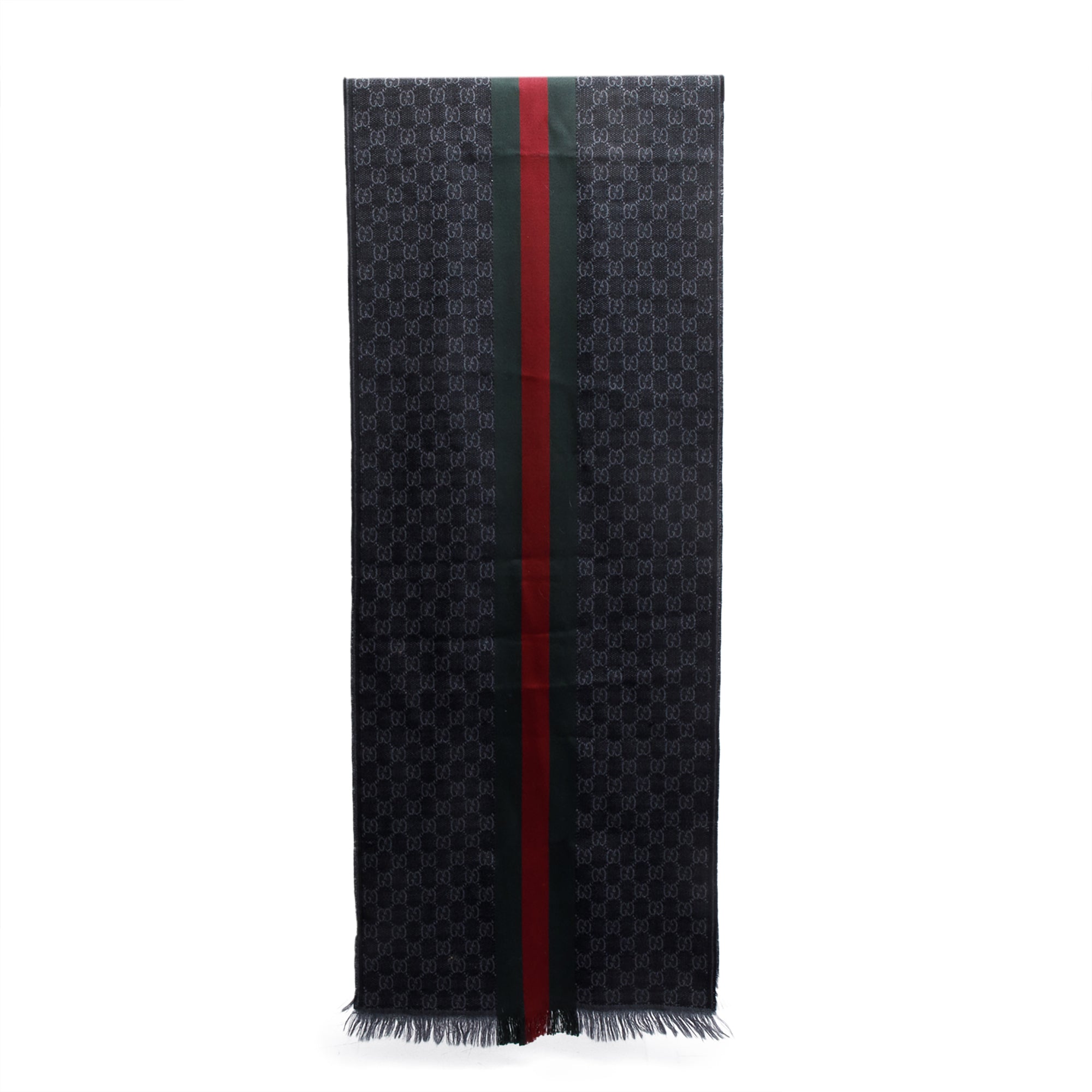 Gucci Black/Grey GG Jacquard Web Wool Silk Scarf