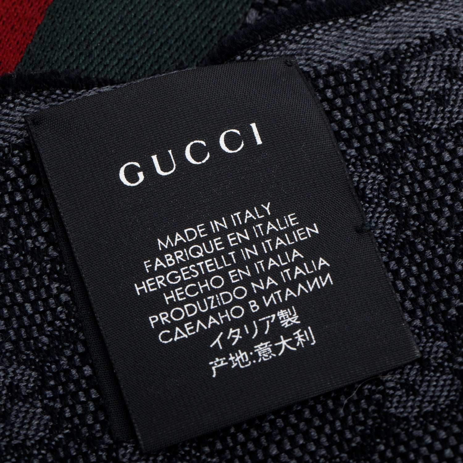 Gucci Black/Grey GG Jacquard Web Wool Silk Scarf