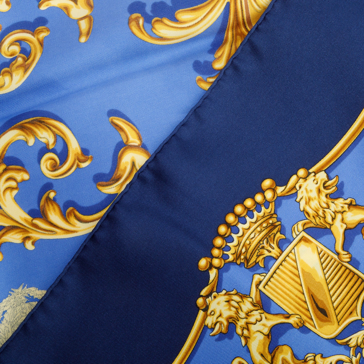 Hermes Blue Multicolor 'Carrolses d'Or' Silk Scarf 90 w/ Box