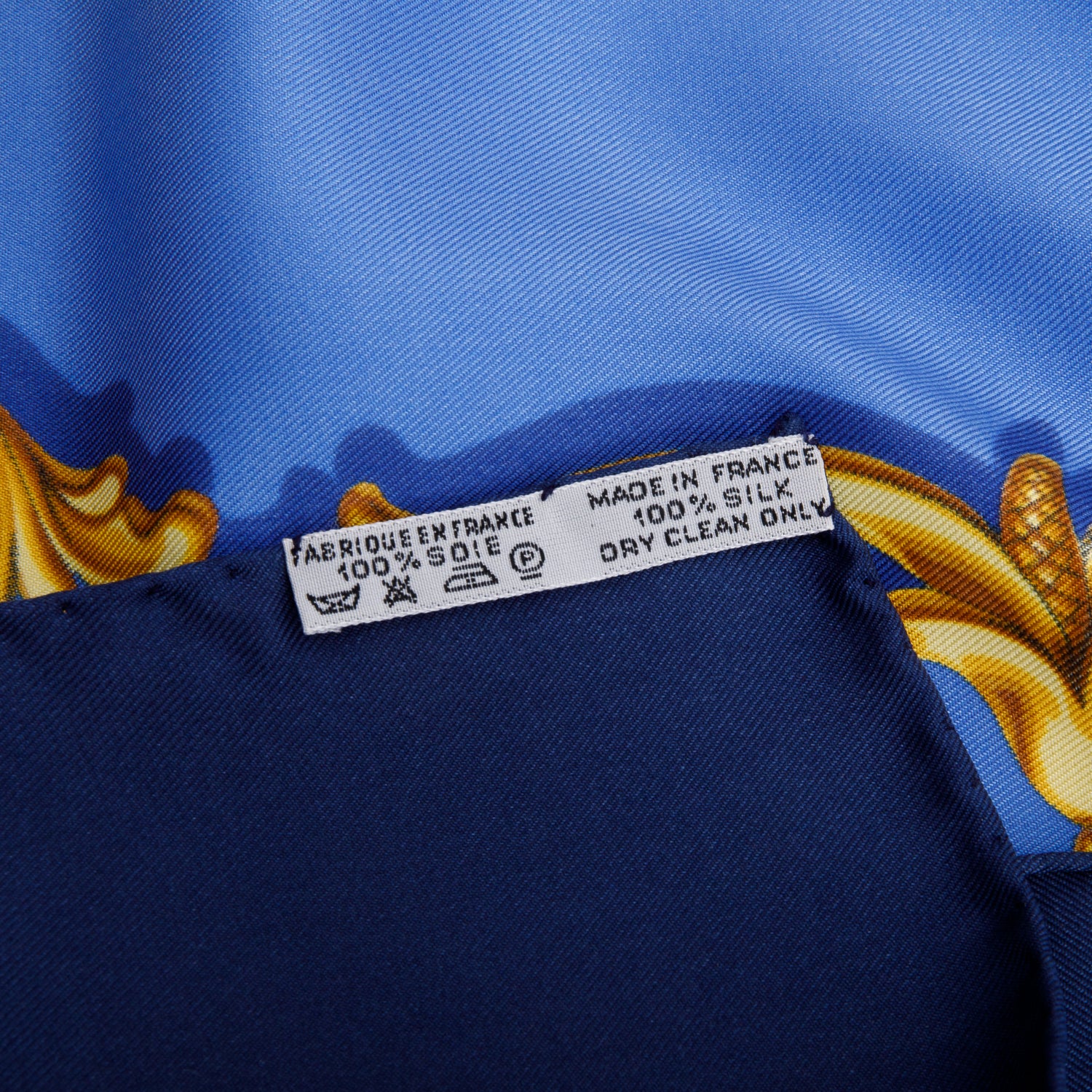 Hermes Blue Multicolor 'Carrolses d'Or' Silk Scarf 90 w/ Box