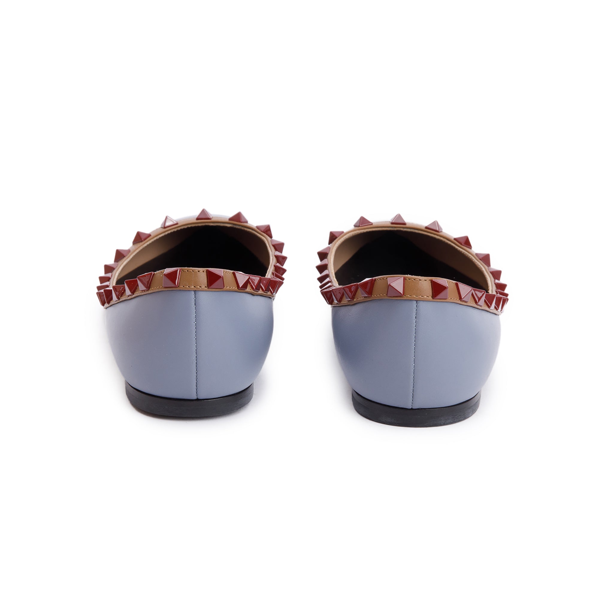 Valentino Blue/Beige Leather Rockstud Ballet Flats, Size 8 w/ Box