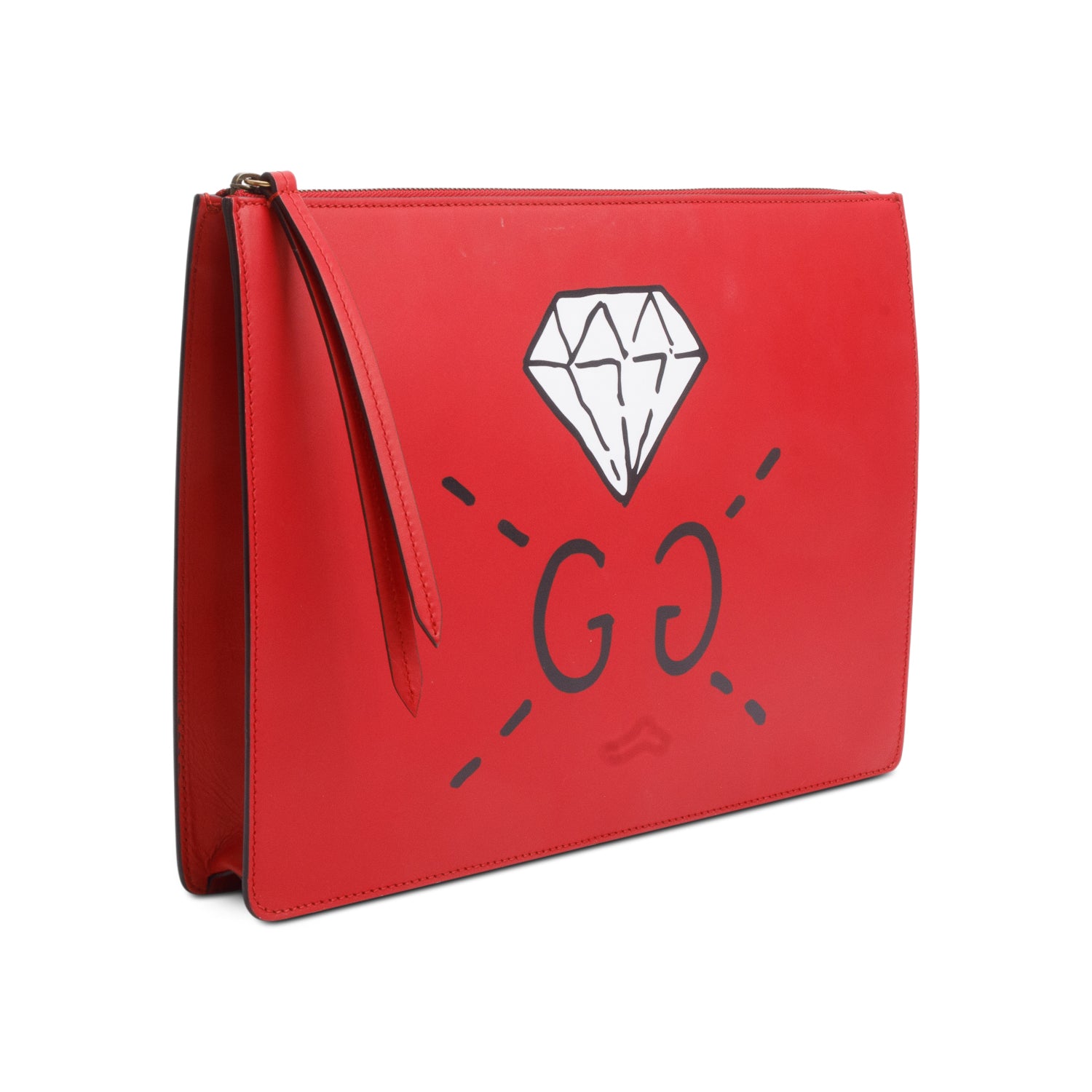 Gucci Red Calfskin Leather Ghost GG Diamond Messenger Bag w/ Strap