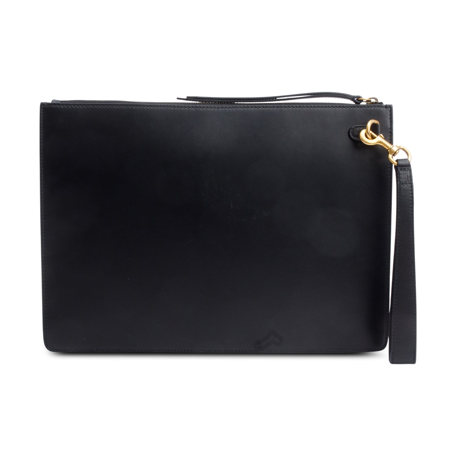 Gucci Black Calfskin Leather 'Life Is Gucci' Print Wristlet Pouch