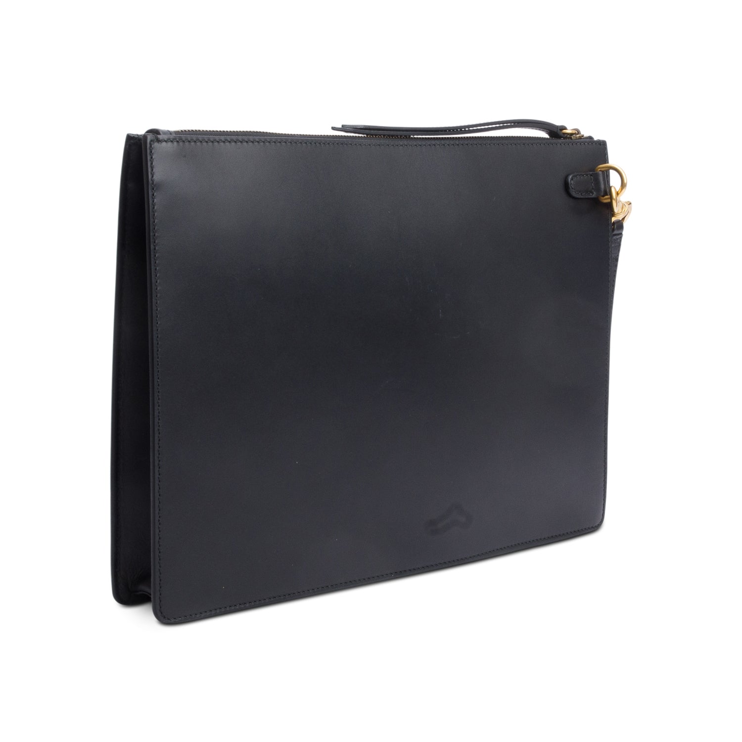 Gucci Black Calfskin Leather 'Life Is Gucci' Print Wristlet Pouch