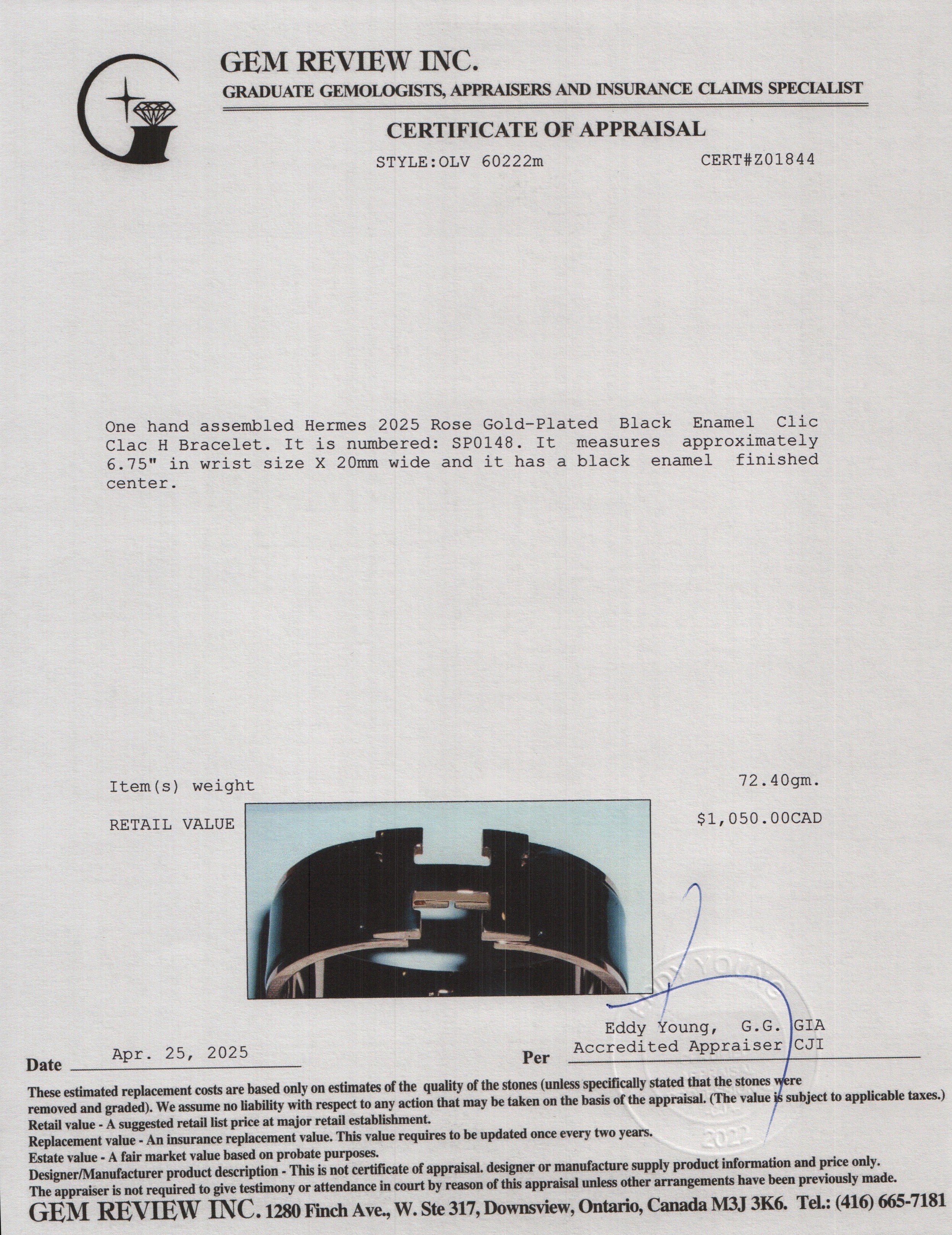 Hermes 2025 Rose Gold-Plated Black Enamel Clic Clac H Bracelet w/ Box & Receipt