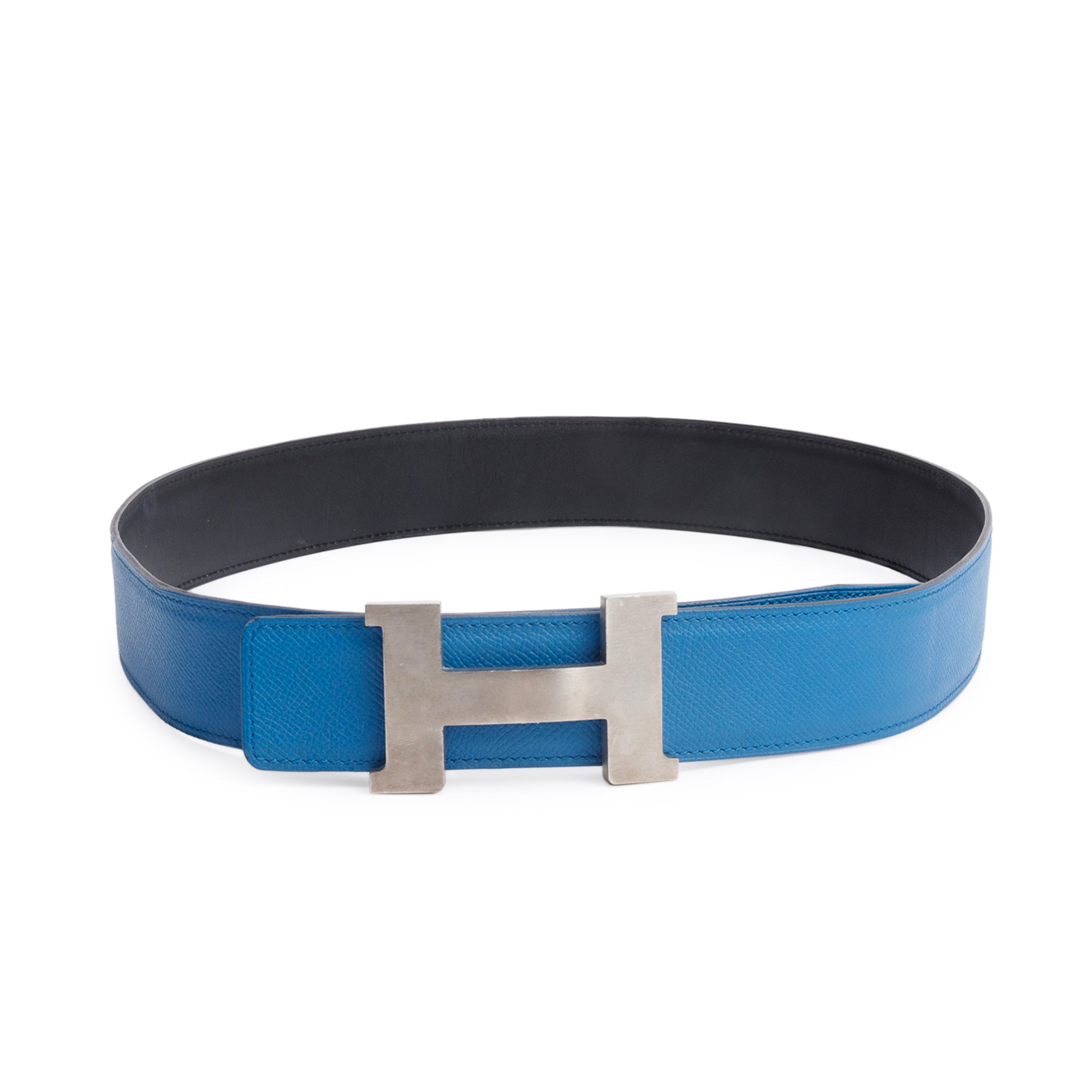 Hermes Noir Box Bleu Zellige Togo Leather Reversible 40 MM Constance Belt Kit, Size 90