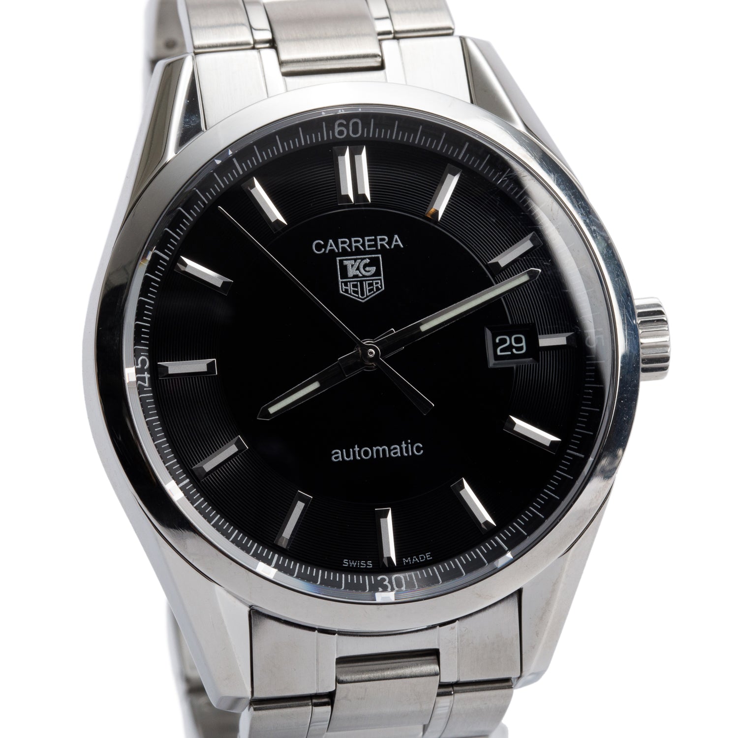 Tag Heuer Stainless Steel Carrera Calibre 5 39 MM Automatic Watch Black Dial WV211B w/ Box