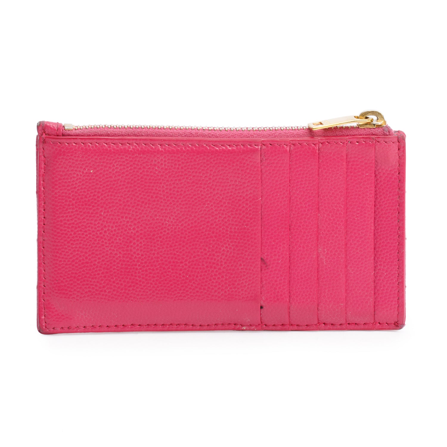 Saint Laurent 2022 Pink Grain De Poudre Leather Cassandre Matelasse Fragments Zipped Card Case w/ Box