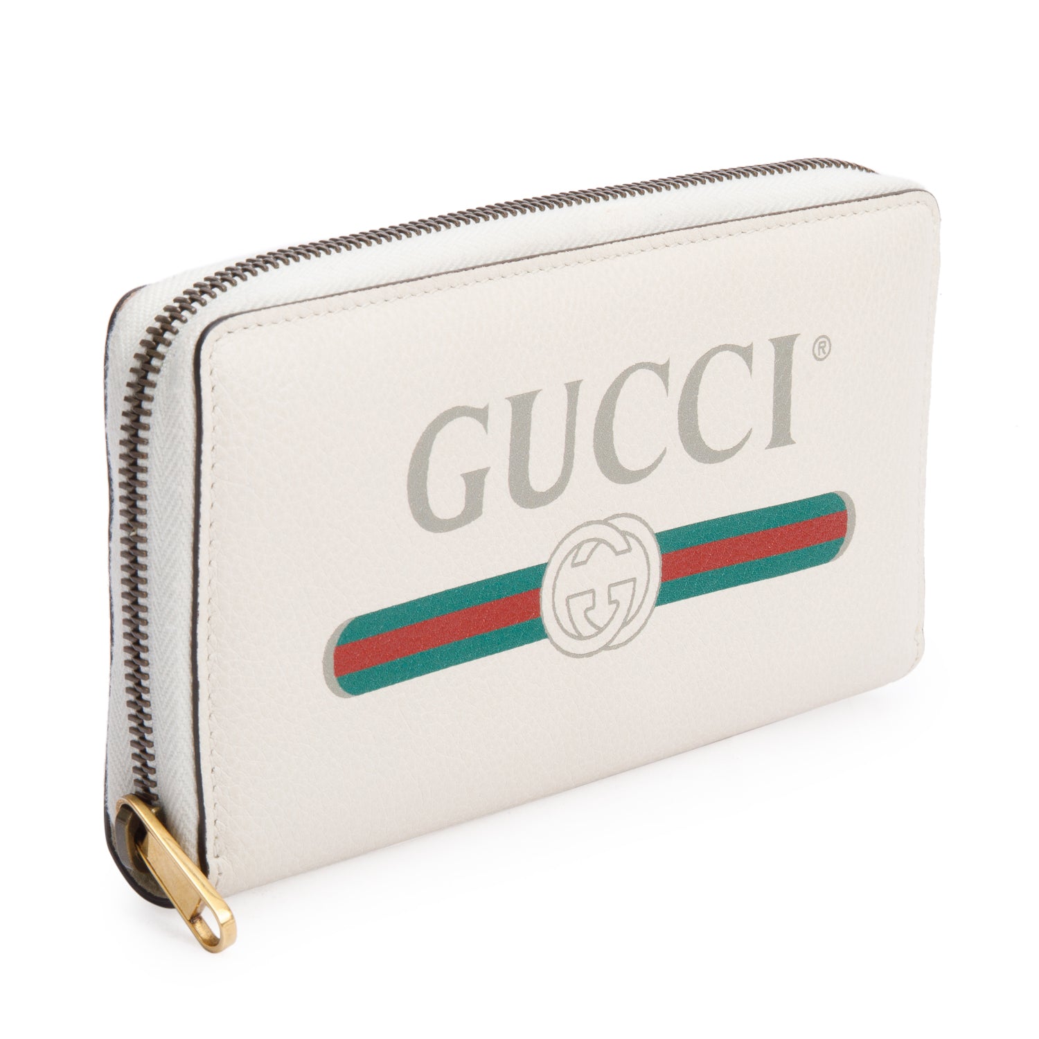 Gucci White Calfskin Leather Logo Zip Around Wallet