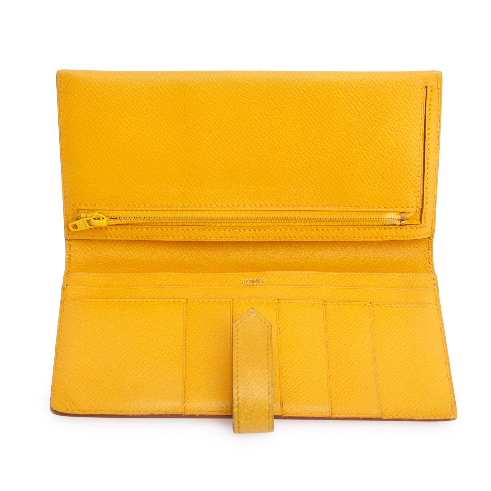 Hermes Jaune Epsom Leather Bearn Gusset Wallet w/ Box