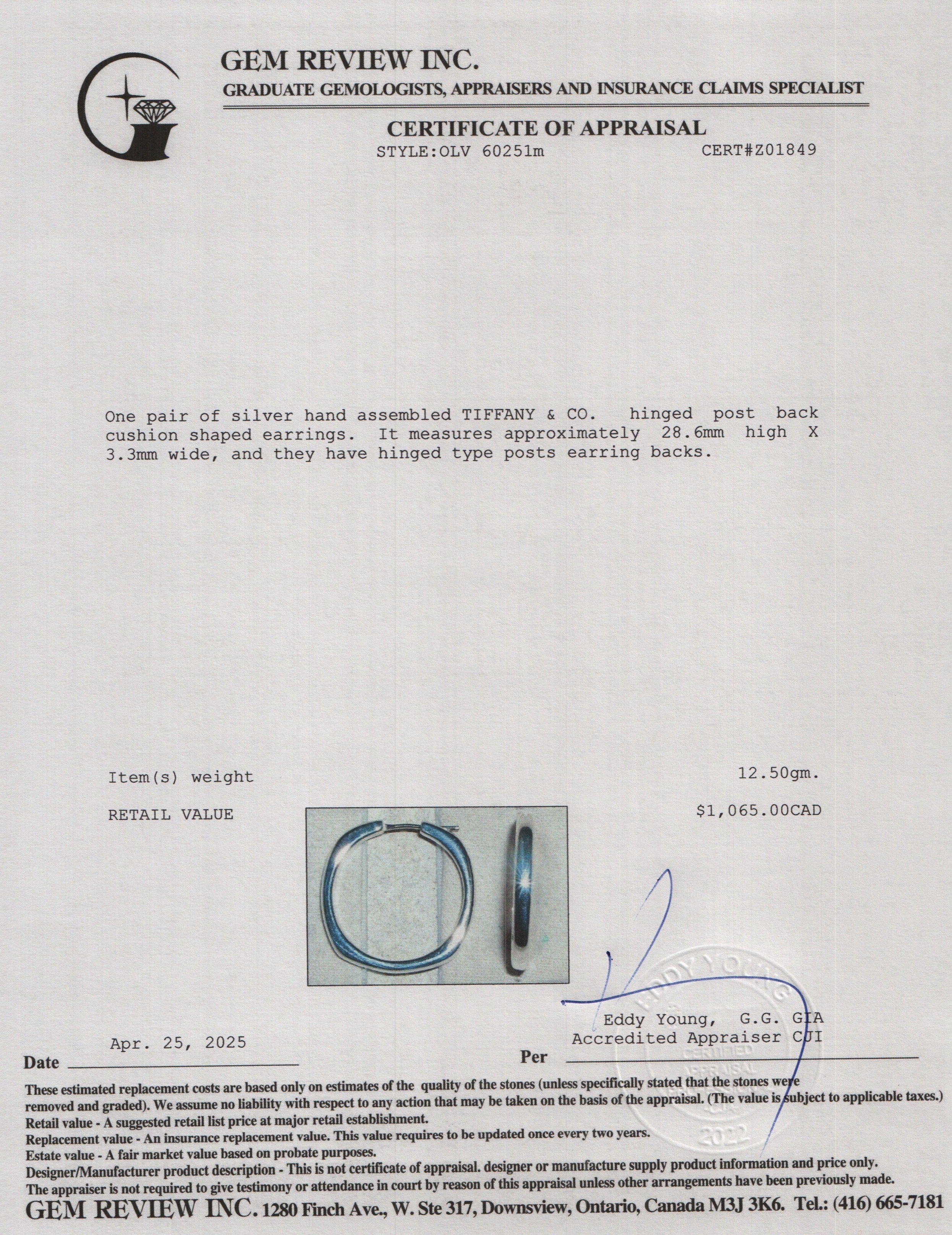 Tiffany & Co. Sterling Silver Cushion Square Hoop Earrings