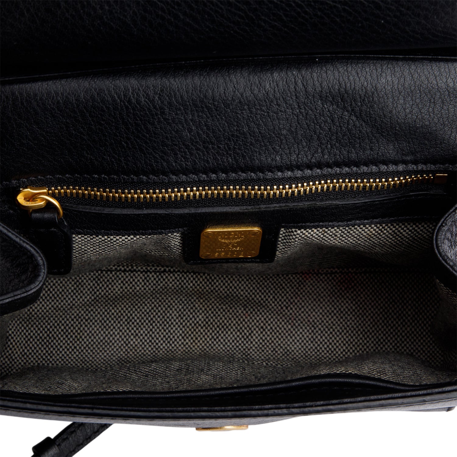 MCM Black Calf Leather Python Trim Flap Crossbody