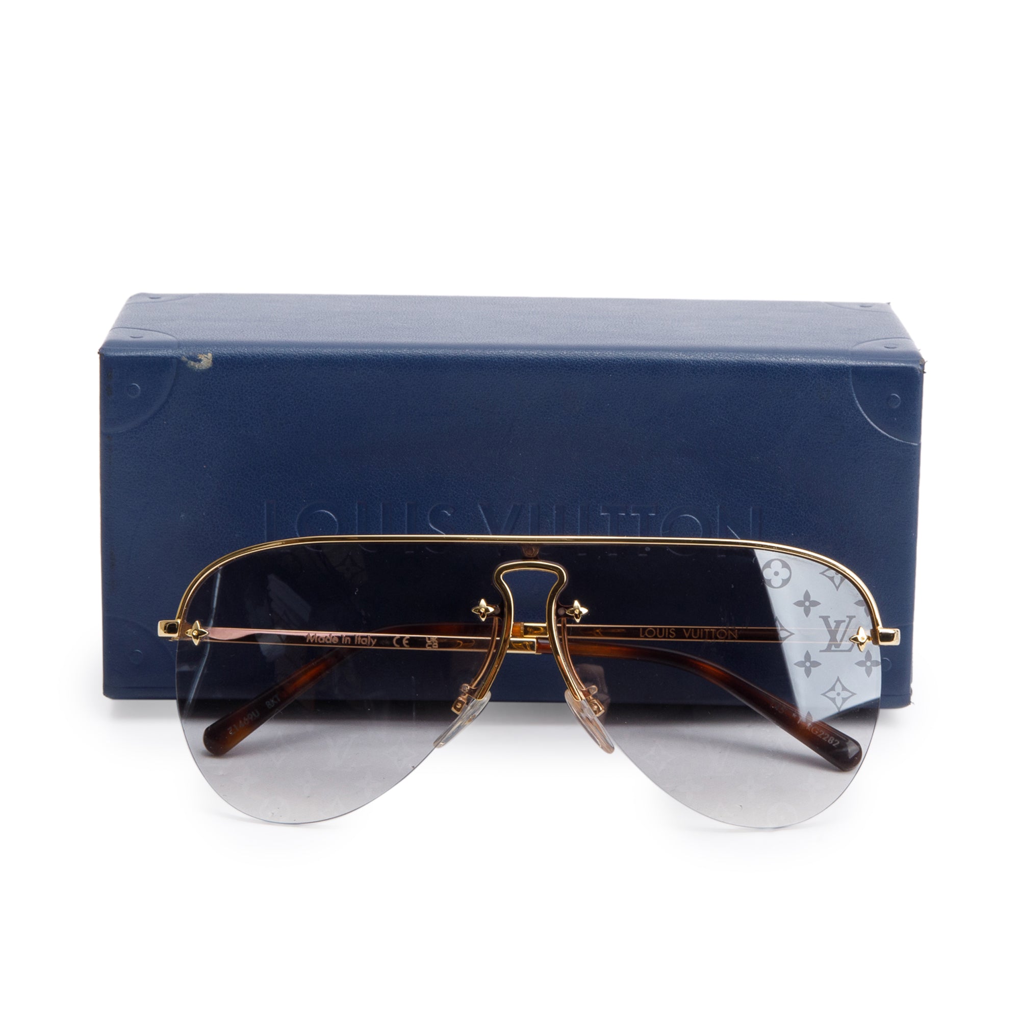 Louis Vuitton 2022 Z1469U Gold Plated Grease Mask Sunglasses w/ Case