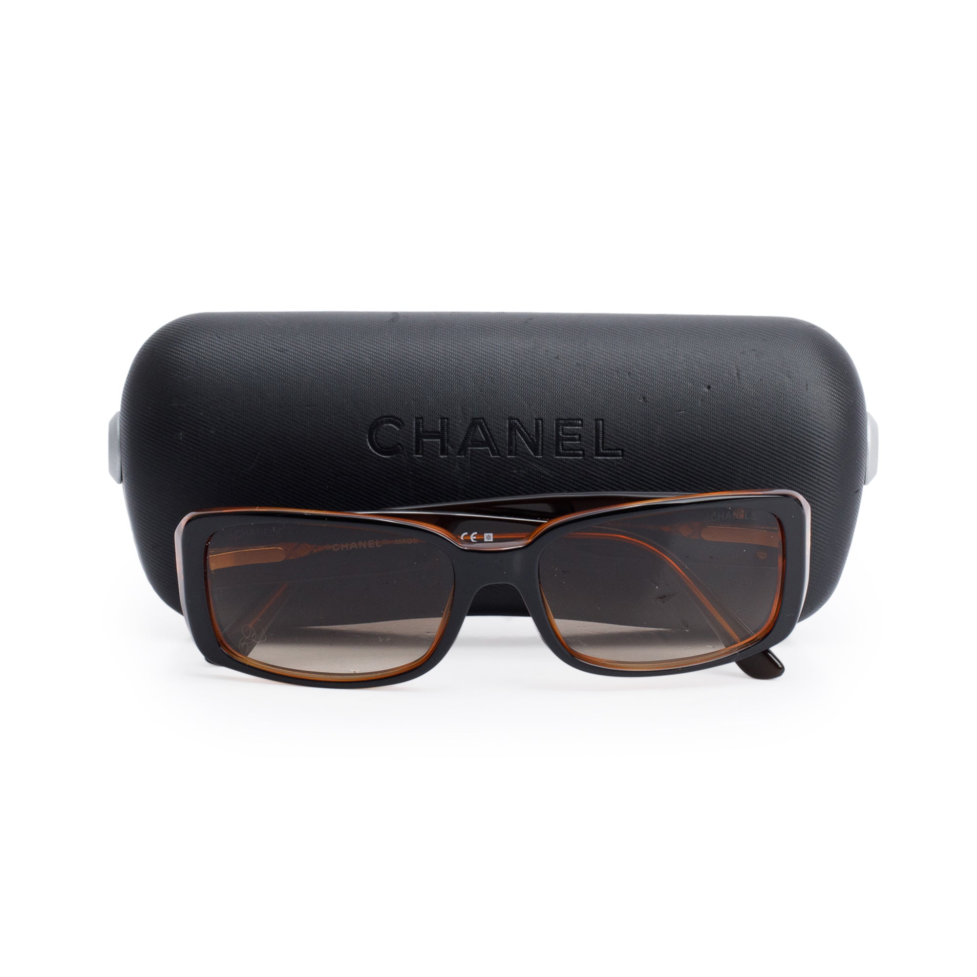 Chanel 5111 Brown Quilted Acetate CC Camellia Rectangle Sunglasses w/ Case