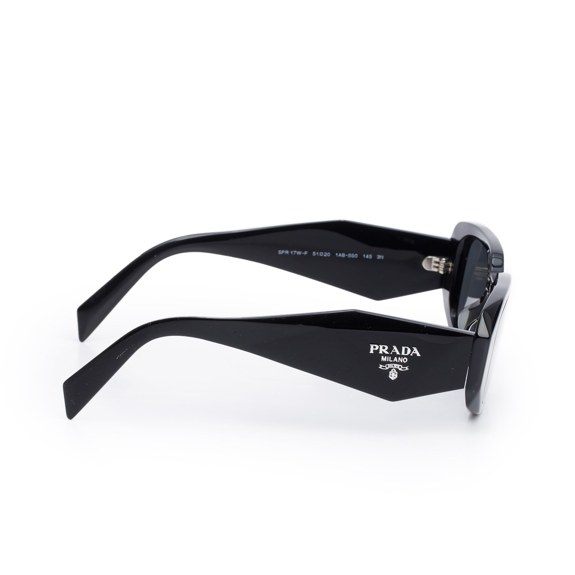 Prada SPR 17W Black Acetate Symbole Rectangular Sunglasses w/ Box & Case