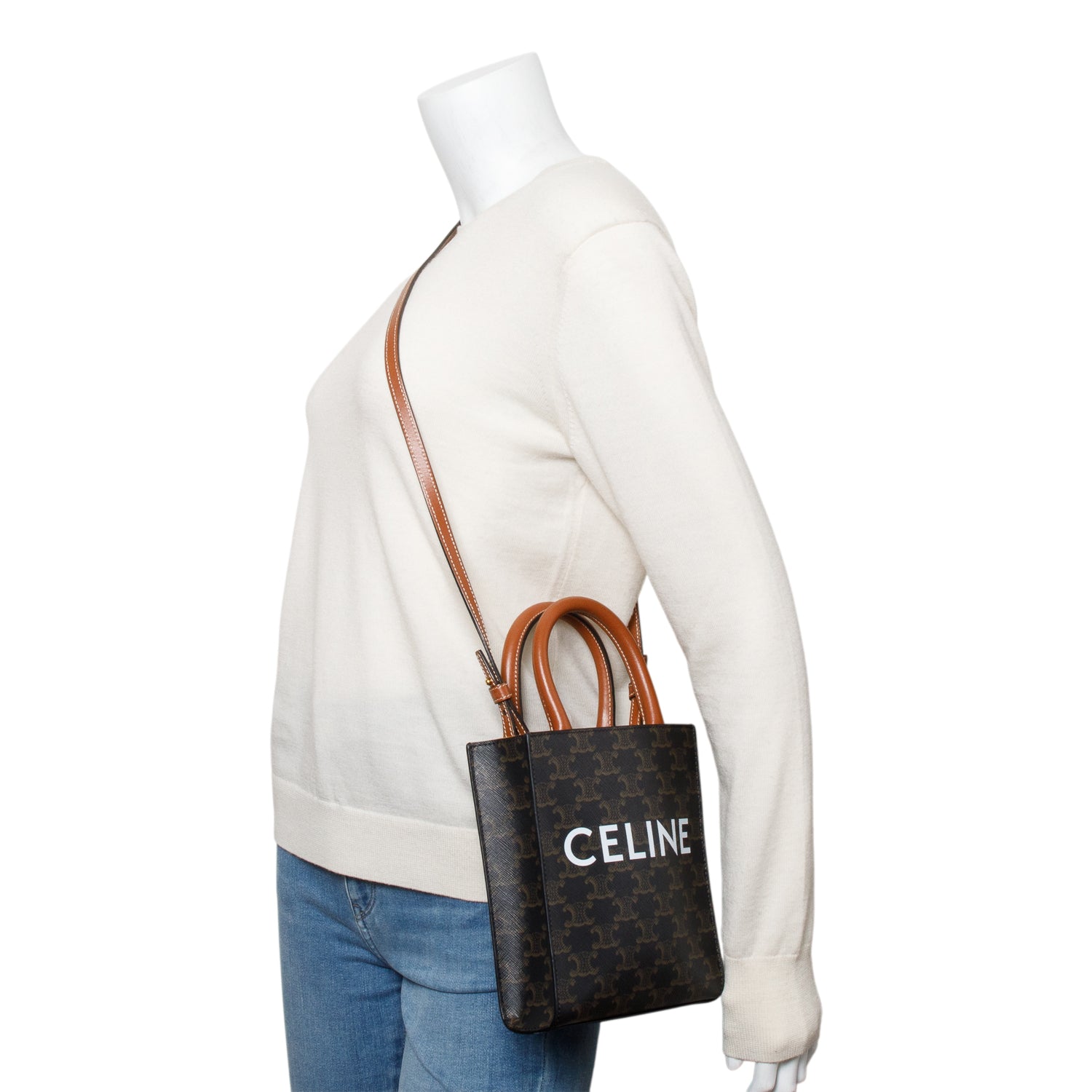 Celine 2020 Triomphe Canvas Mini Vertical Cabas Tote w/ Strap