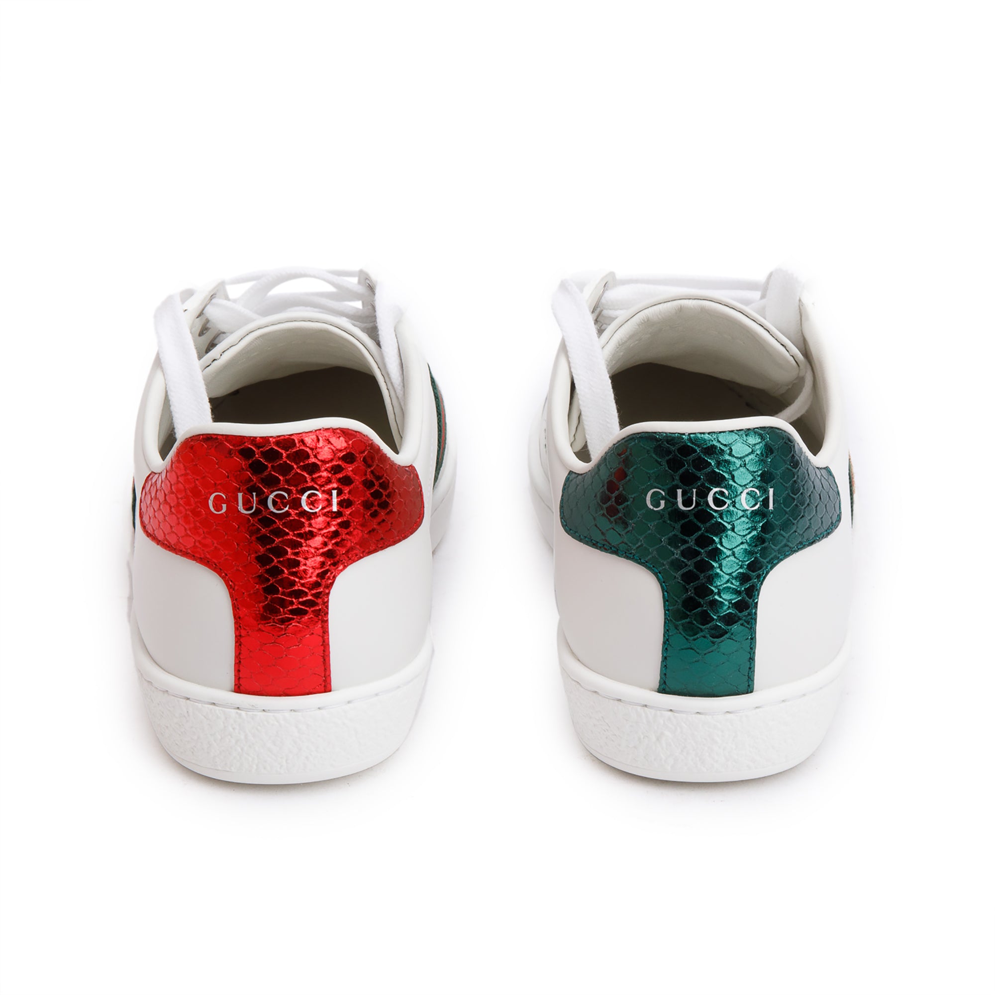 Gucci 2023 White Leather Embroidered Web Bee Ace Sneakers, Size 37 w/ Box