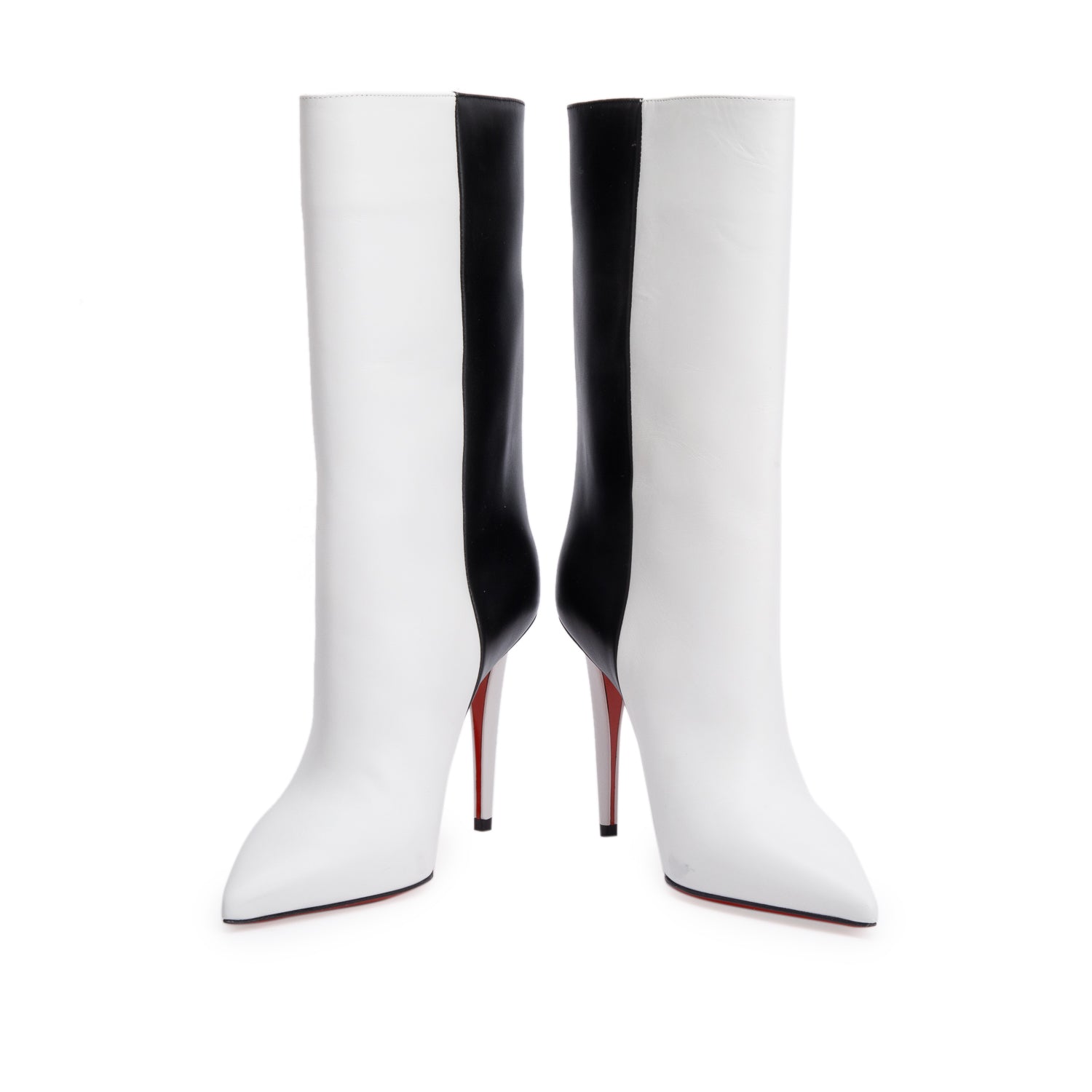 Christian Louboutin Black & White Calfskin Leather Astrilarge Booty 100 Boots, Size 36
