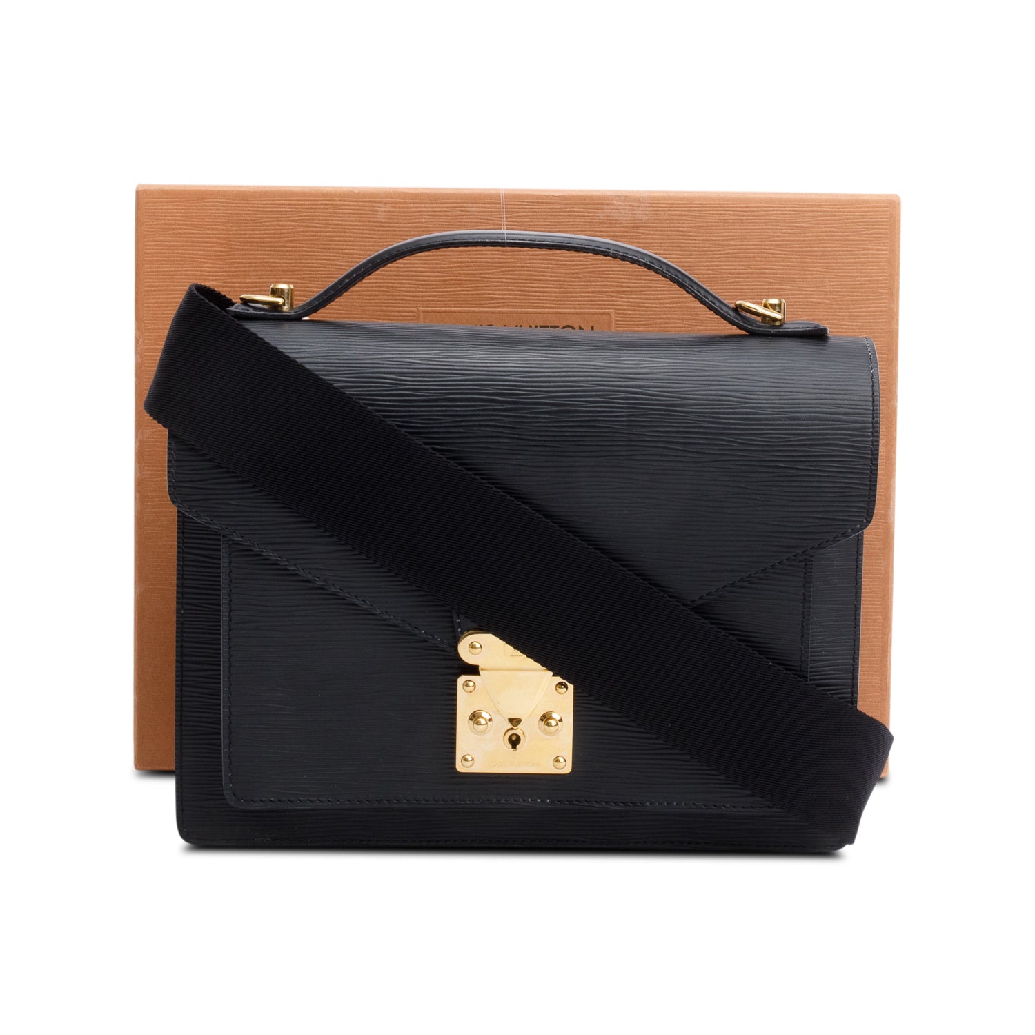 Louis Vuitton Black Epi Leather Monceau 28 w/ Strap & Box