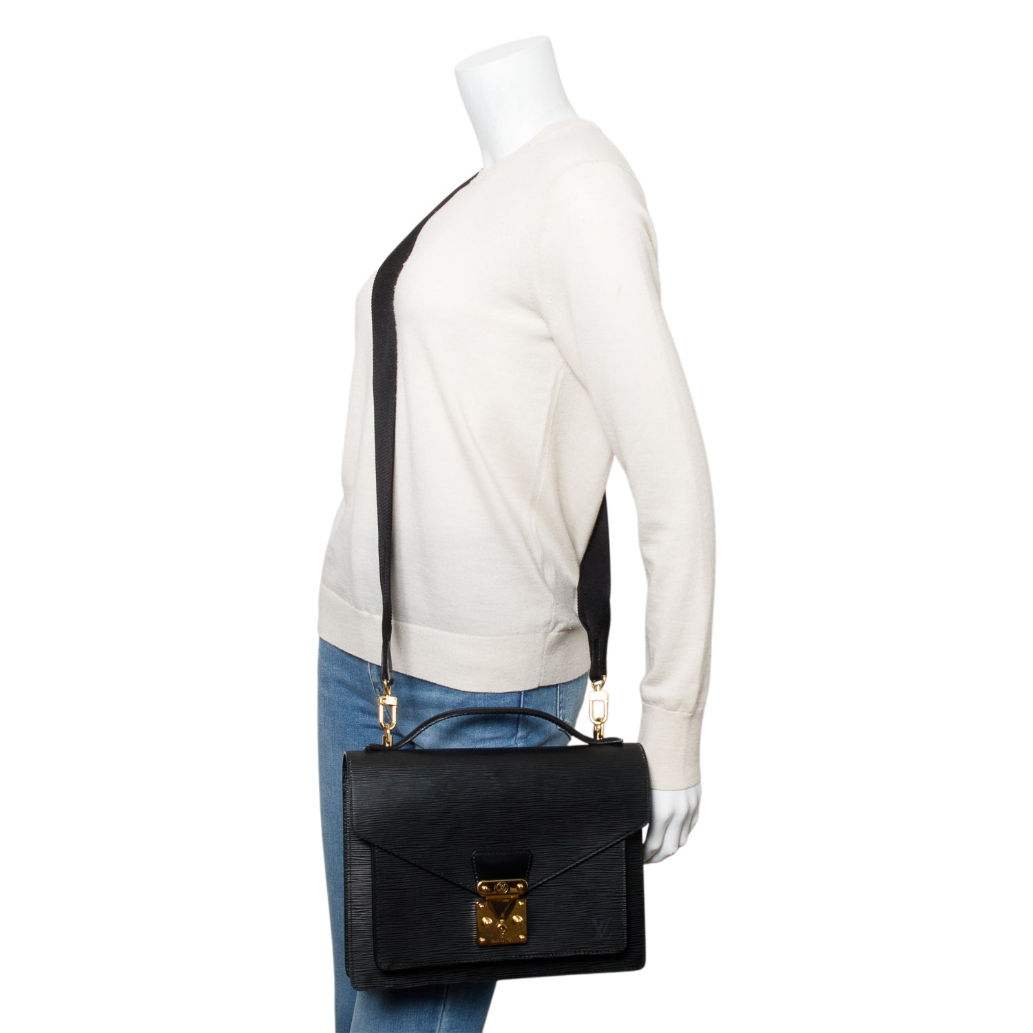 Louis Vuitton Black Epi Leather Monceau 28 w/ Strap & Box