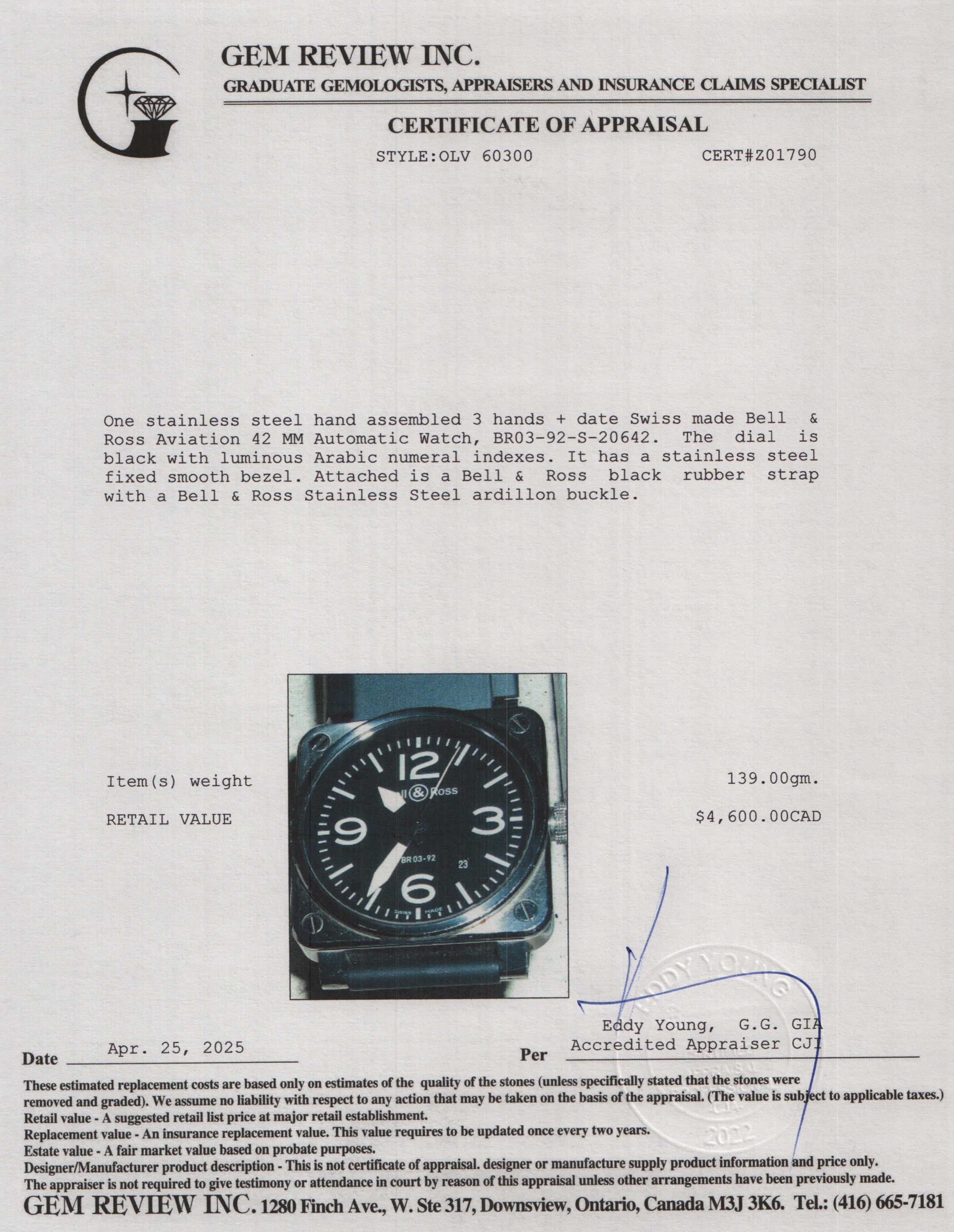 Bell & Ross Stainless Steel Aviation 42 MM Automatic Watch BR03-92