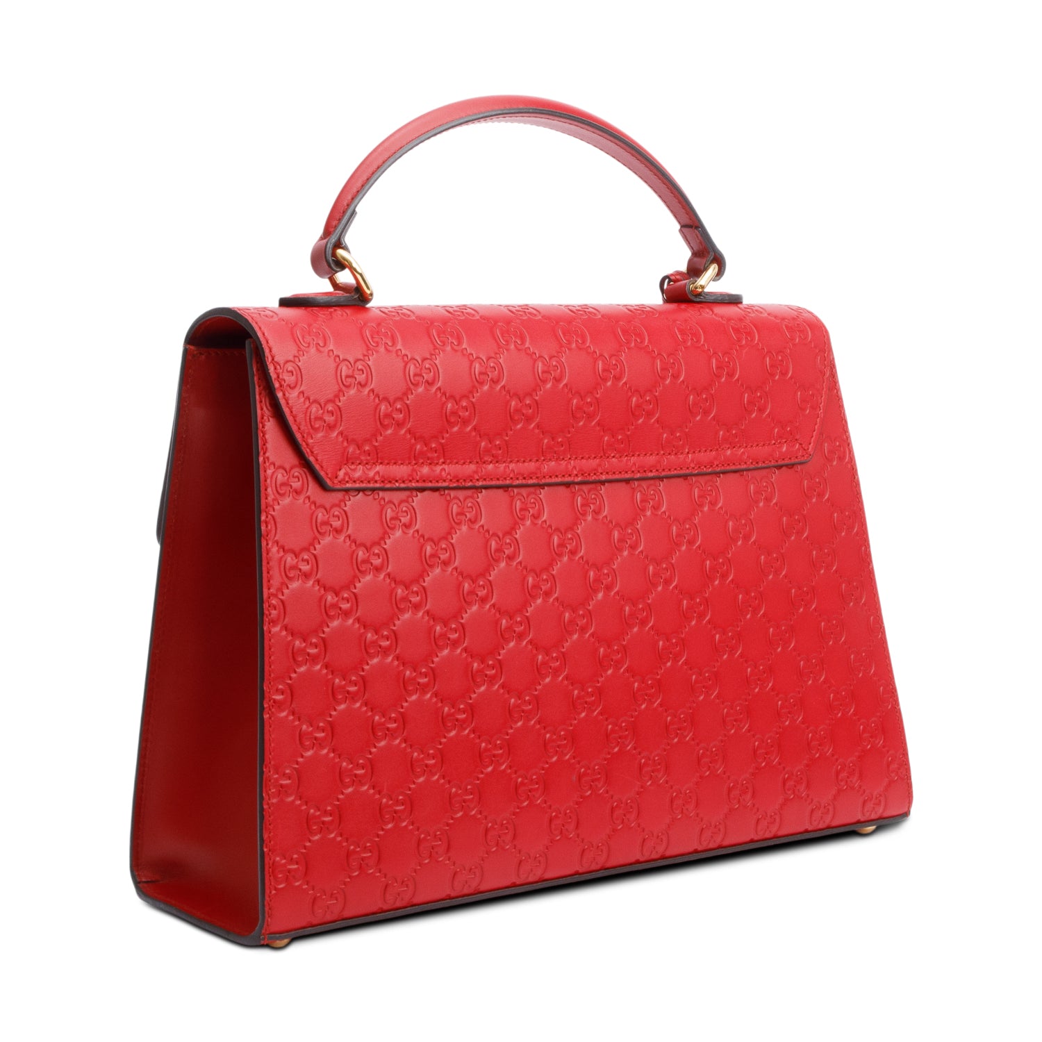 Gucci Red Signature Leather Medium Padlock Top Handle Bag w/ Strap