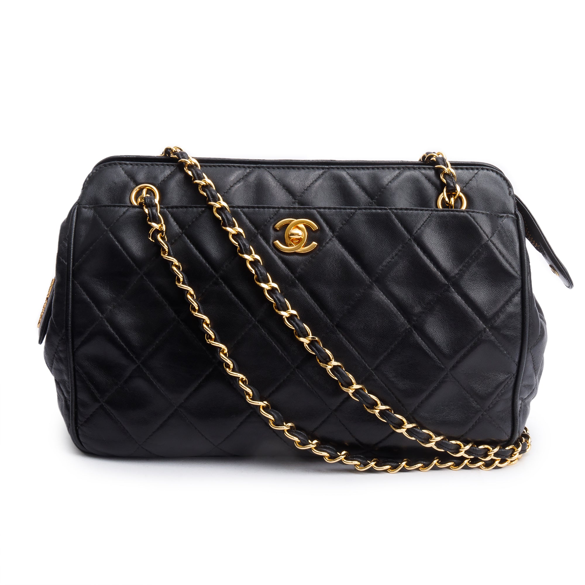 Chanel Vintage Quilted Lambskin Leather CC Shoulder Bag