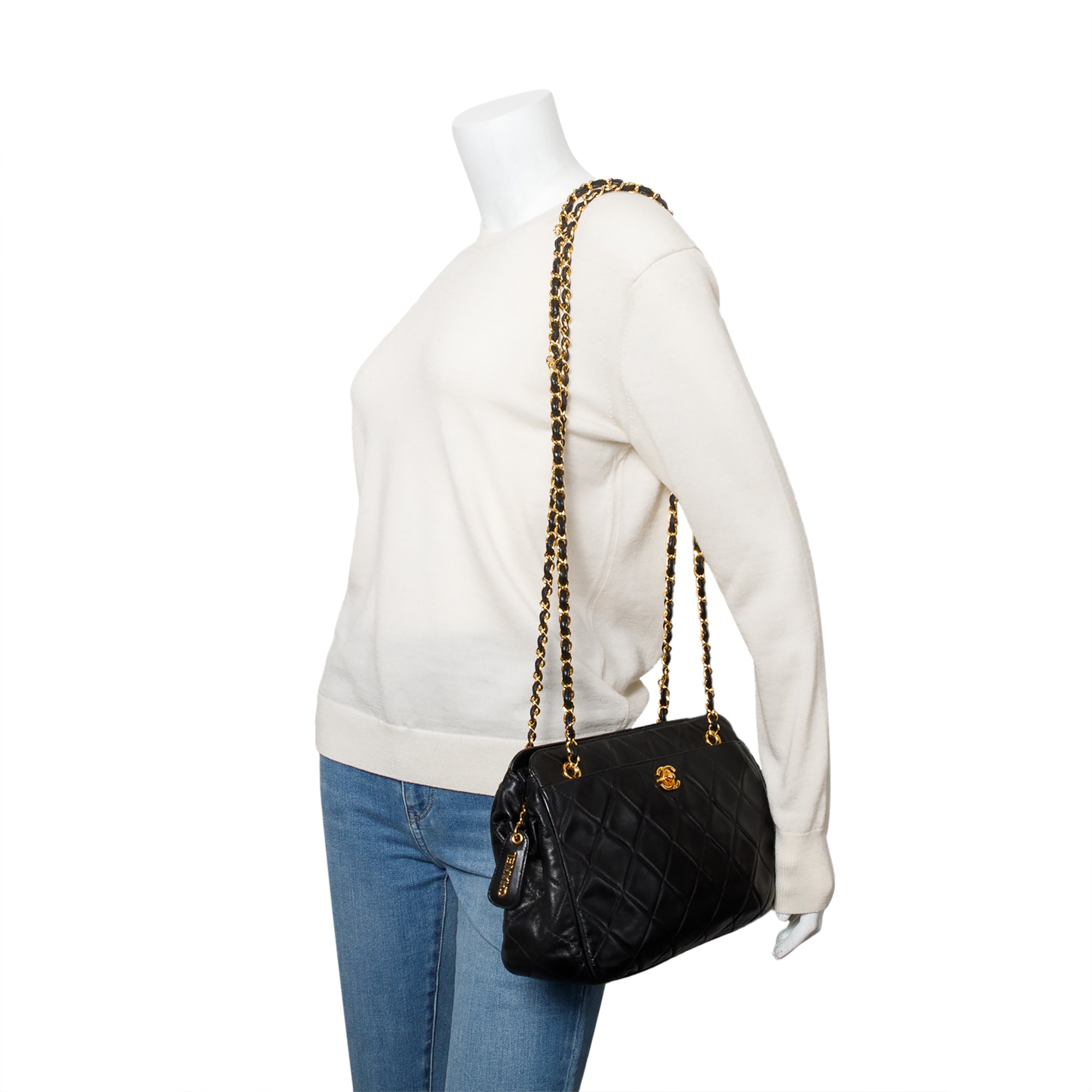 Chanel Vintage Quilted Lambskin Leather CC Shoulder Bag