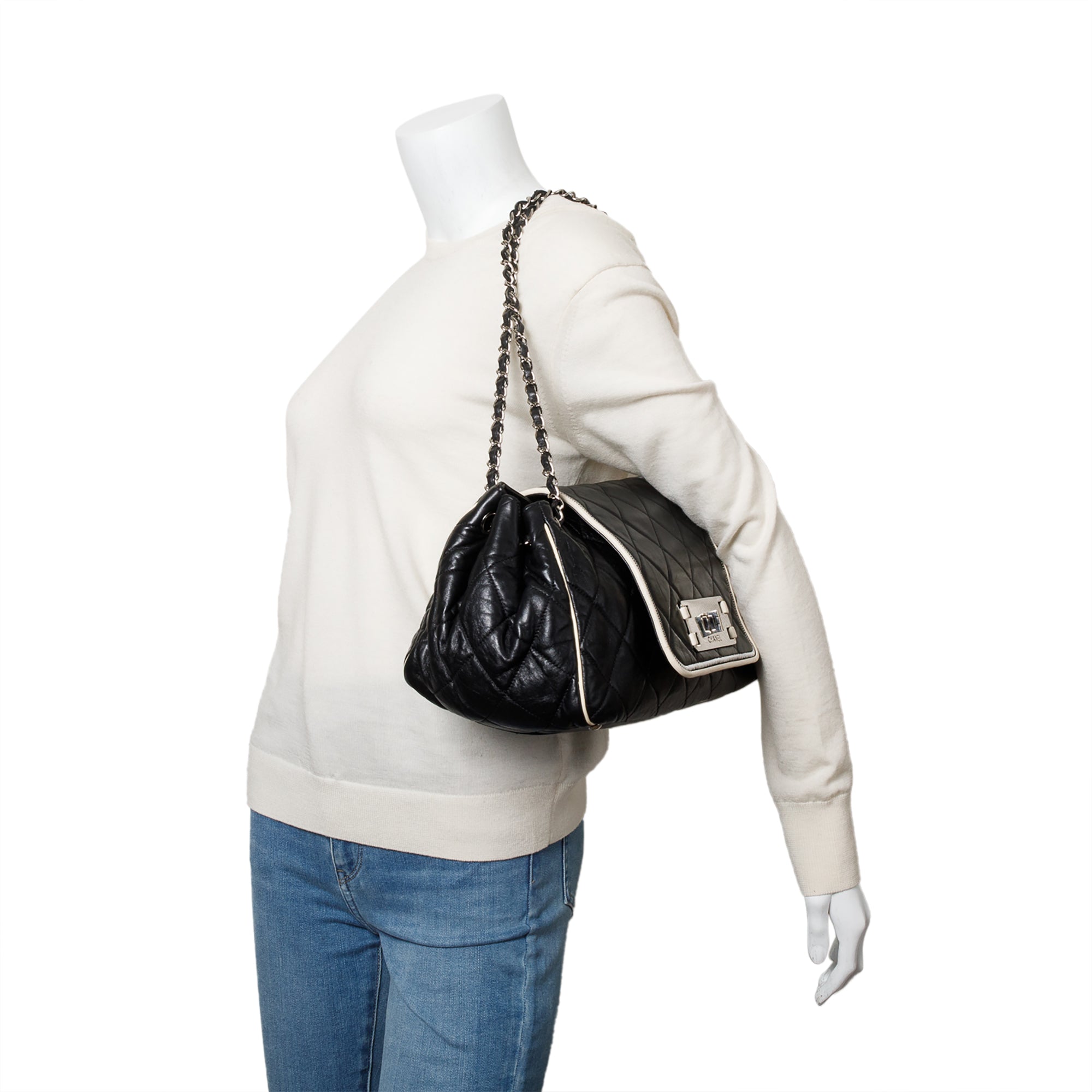 Chanel Black Quilted Calfskin Leather Medium East West Mademoiselle Accordion Reissue Flap Bag