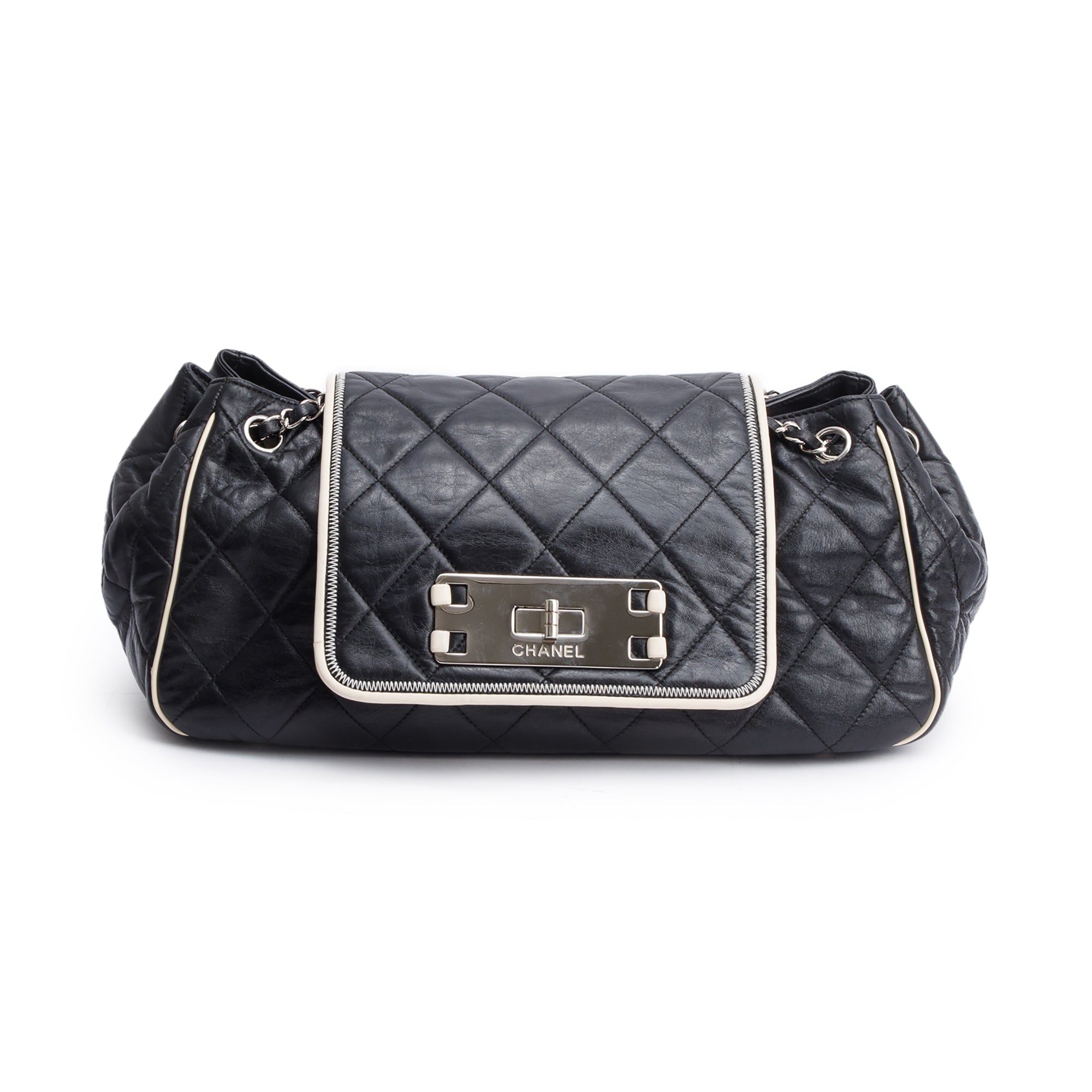 Chanel Black Quilted Calfskin Leather Medium East West Mademoiselle Accordion Reissue Flap Bag