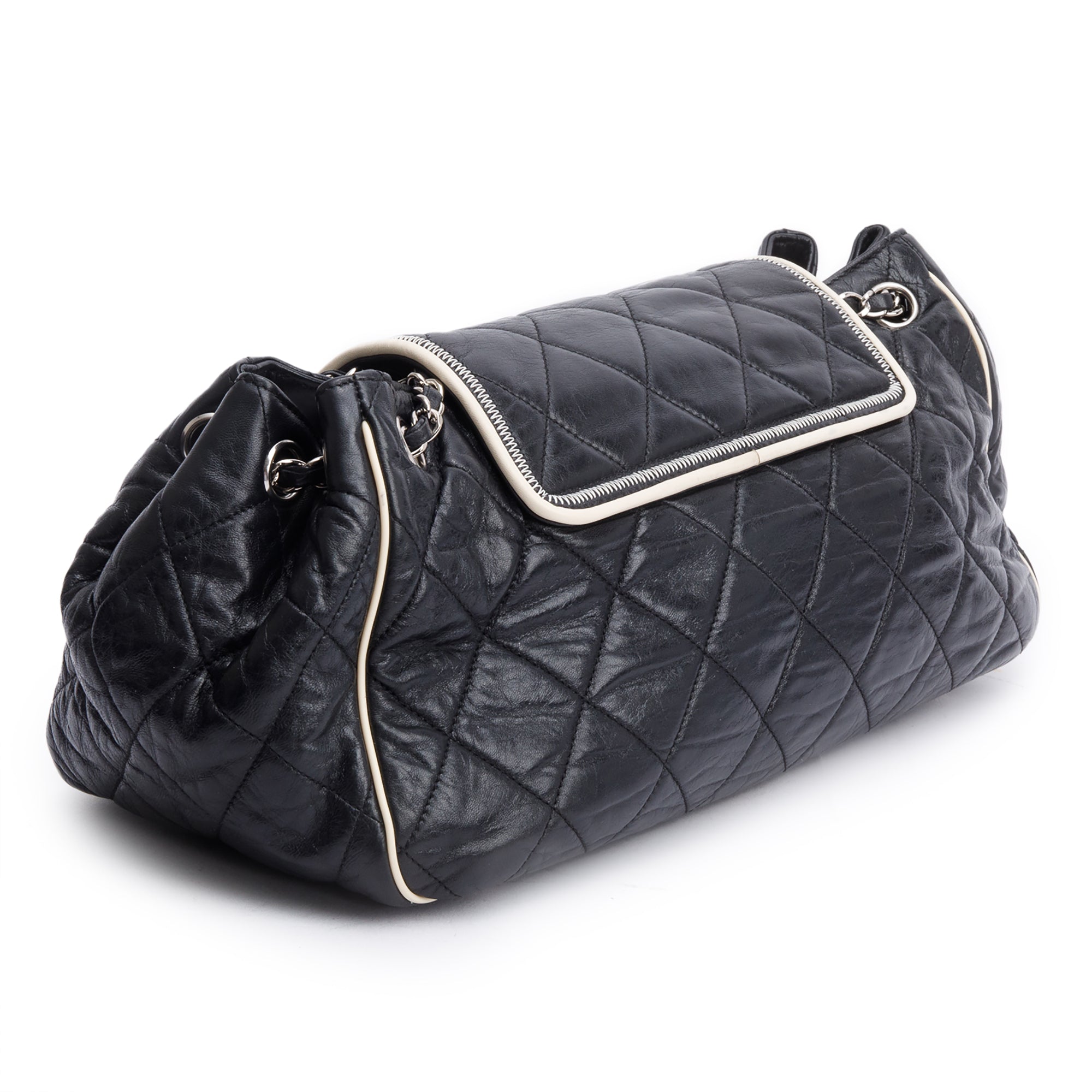 Chanel Black Quilted Calfskin Leather Medium East West Mademoiselle Accordion Reissue Flap Bag