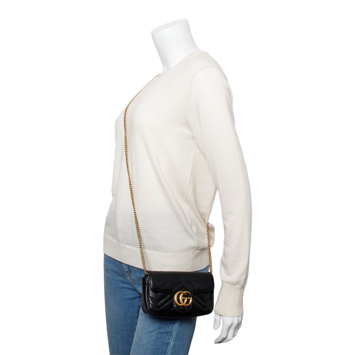 Gucci Black GG Marmont Matelasse Leather Super Mini Bag w/ Box