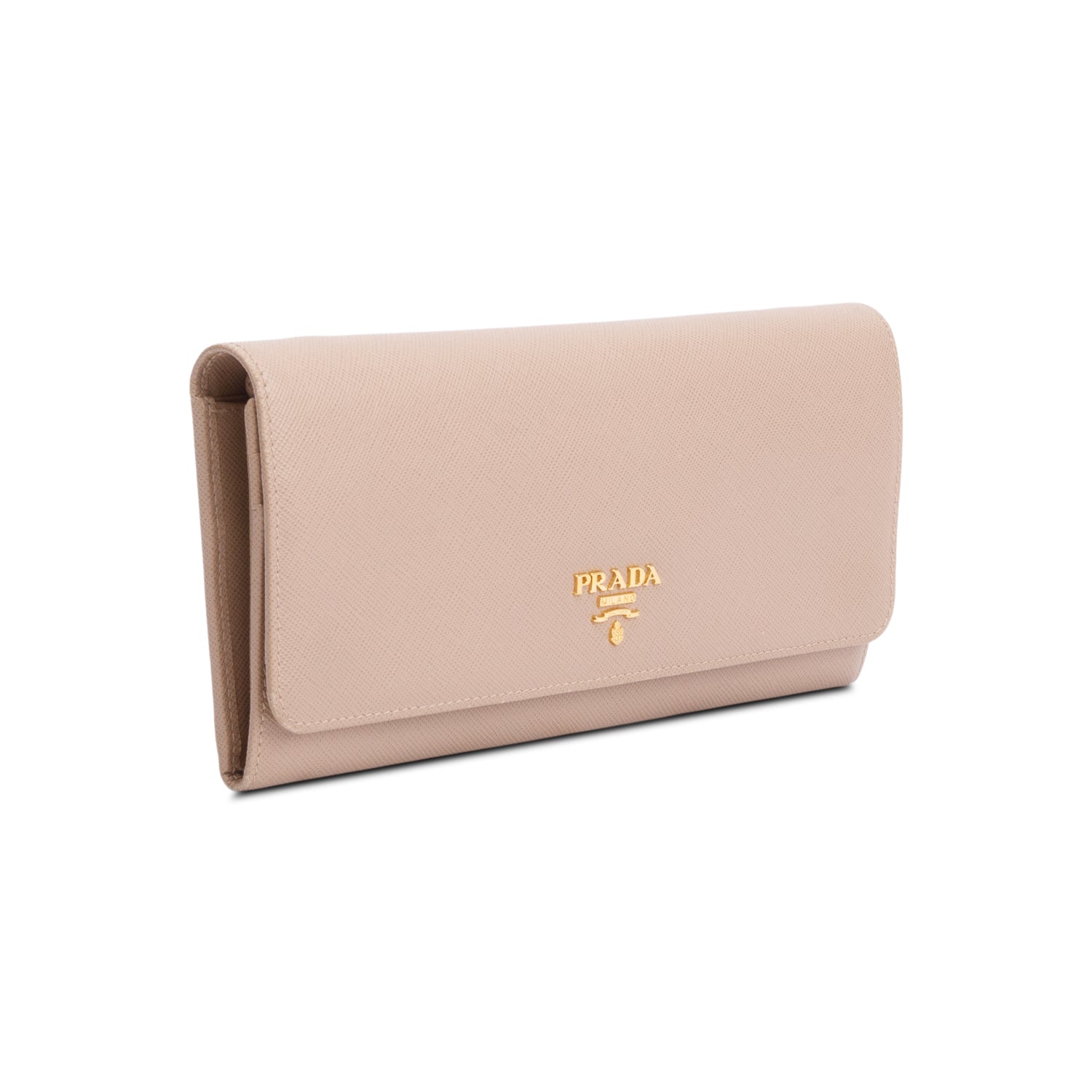 Prada Beige Saffiano Metal Continental Wallet on Chain w/ Box, Receipt & Authenticity Card