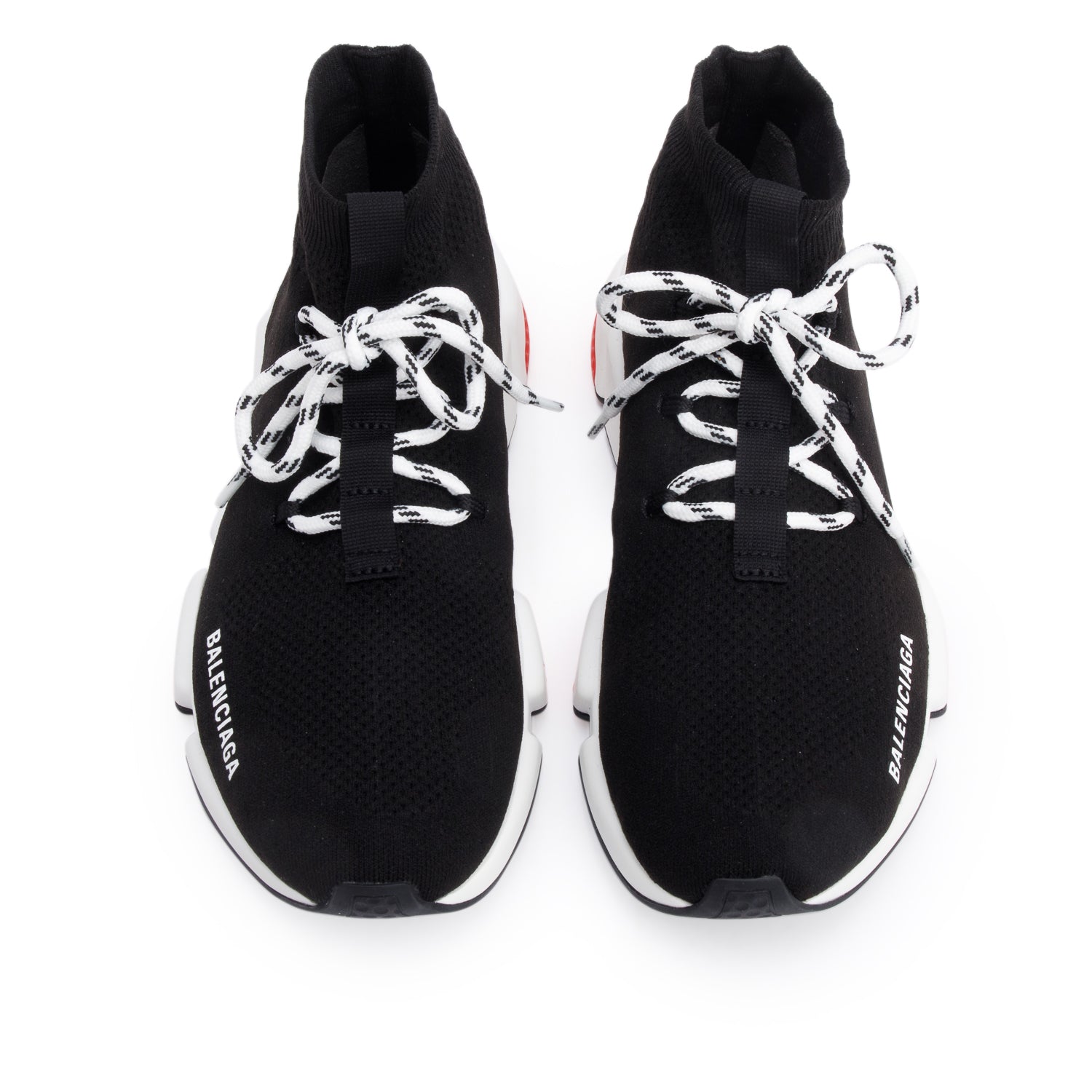 Balenciaga Black Knit Tricolor Sole Lace-Up Speed Trainer Sock Sneakers, Size 39 w/ Box