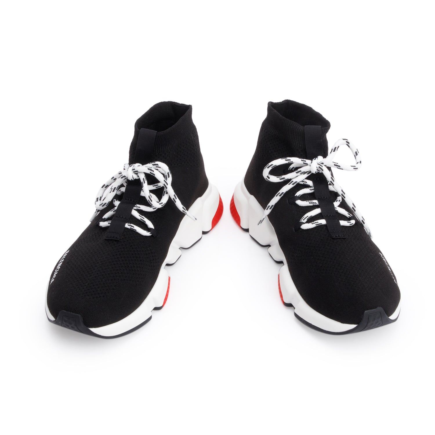 Balenciaga Black Knit Tricolor Sole Lace-Up Speed Trainer Sock Sneakers, Size 39 w/ Box