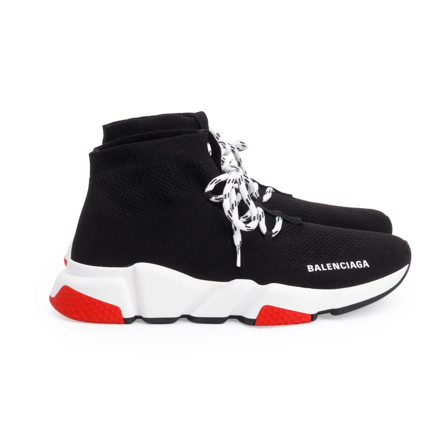 Balenciaga Black Knit Tricolor Sole Lace-Up Speed Trainer Sock Sneakers, Size 39 w/ Box