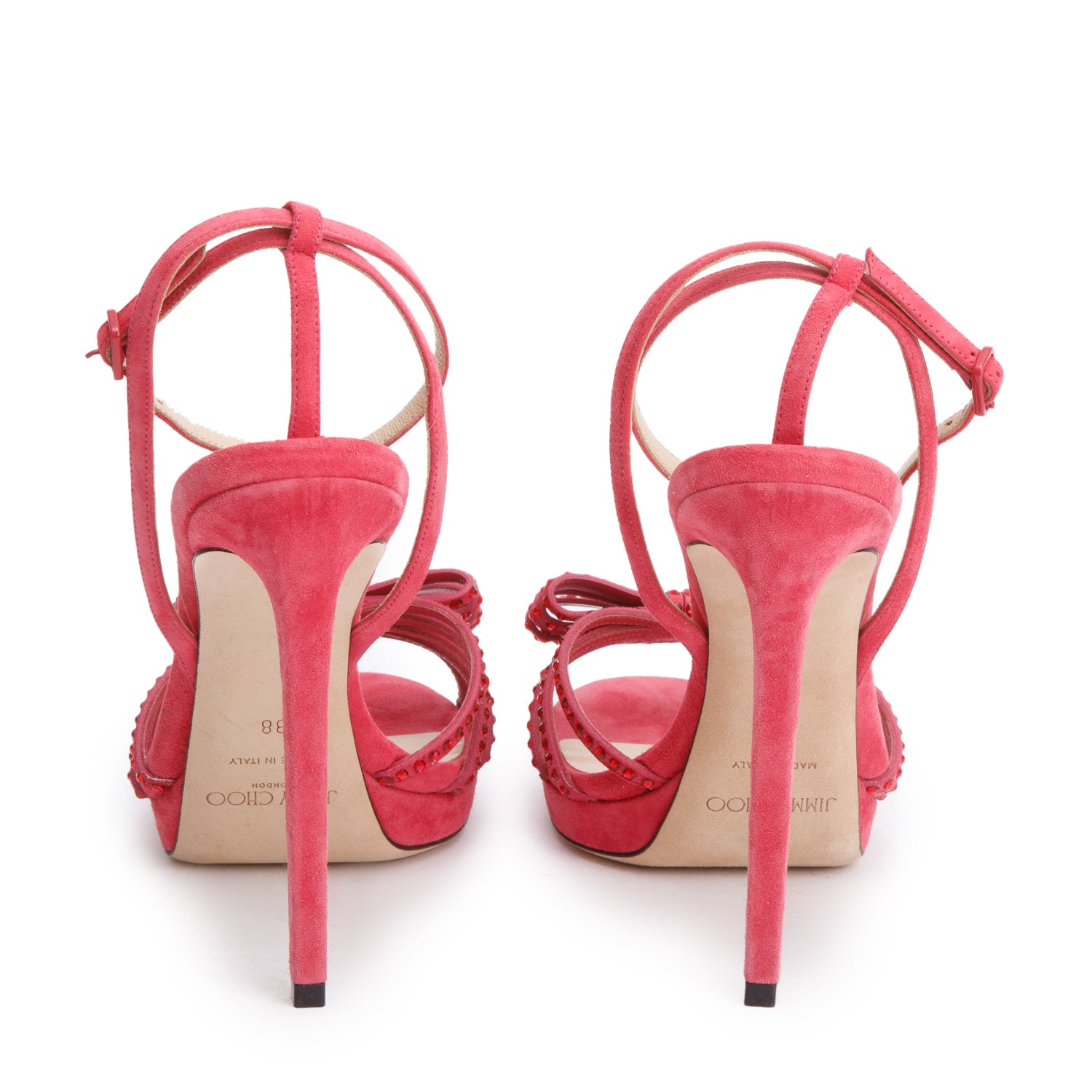 Jimmy Choo Red Suede Crystal Embellished Kaite 120 Slingback Platform Sandals, Size 38 w/ Box