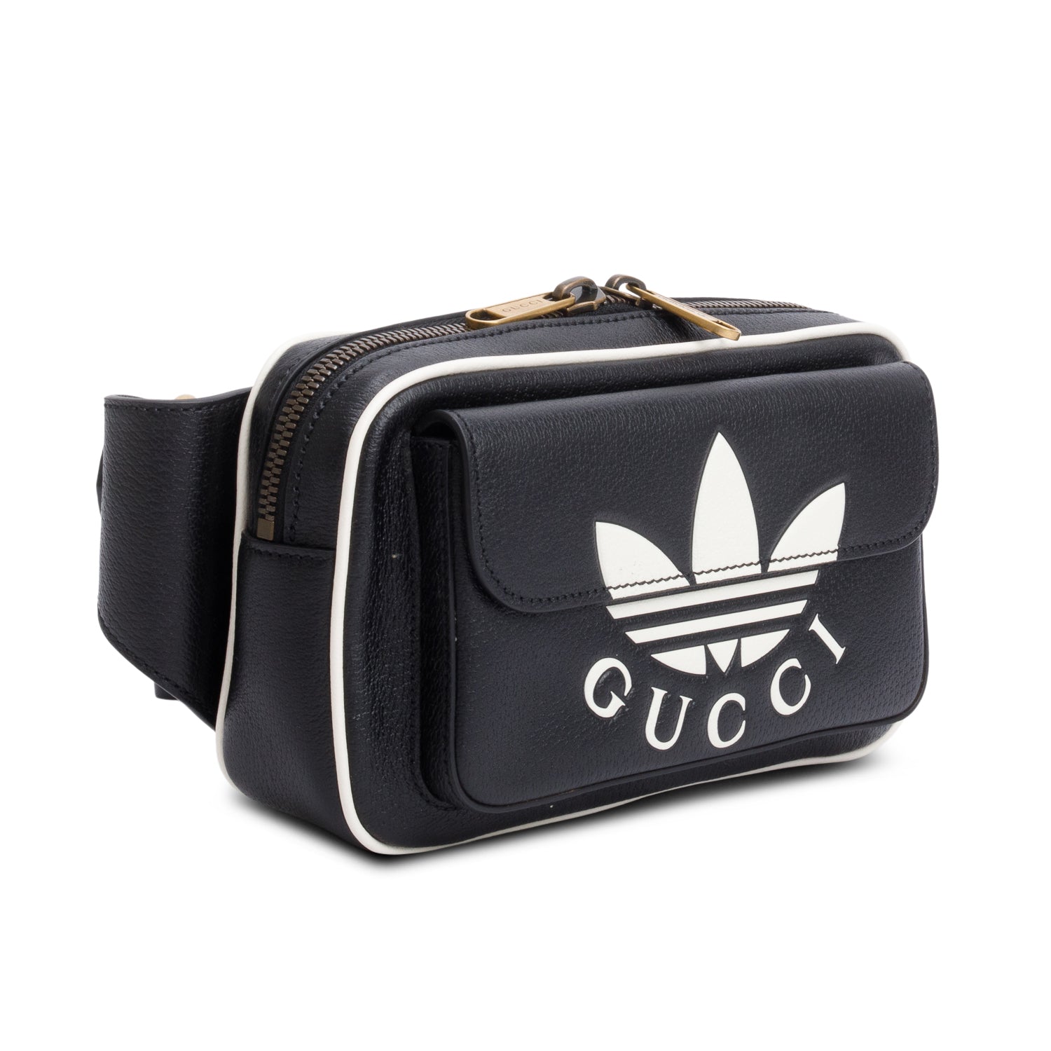 Gucci x Adidas Black Calfskin Leather Trefoil Logo Belt Bag