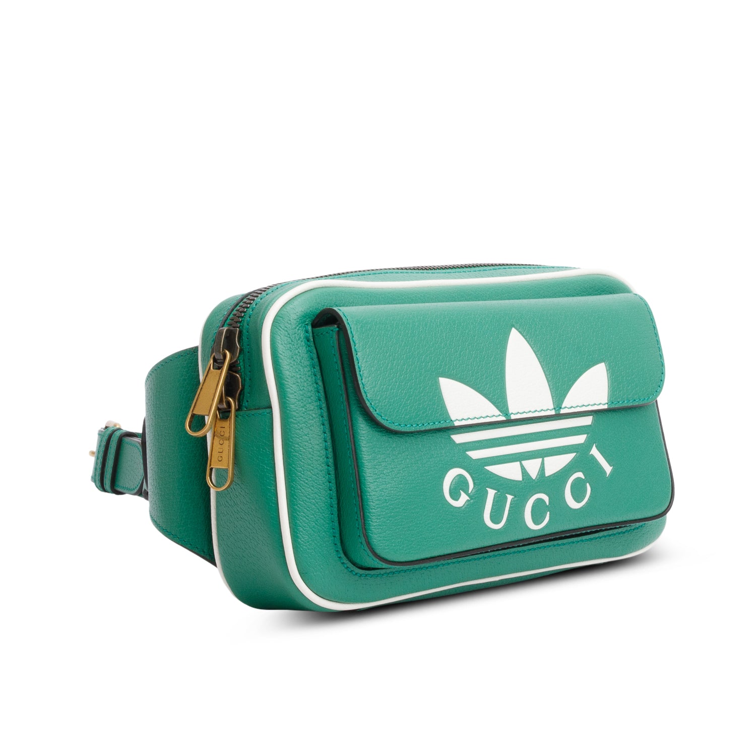 Gucci x Adidas Green Calfskin Leather Trefoil Logo Belt Bag