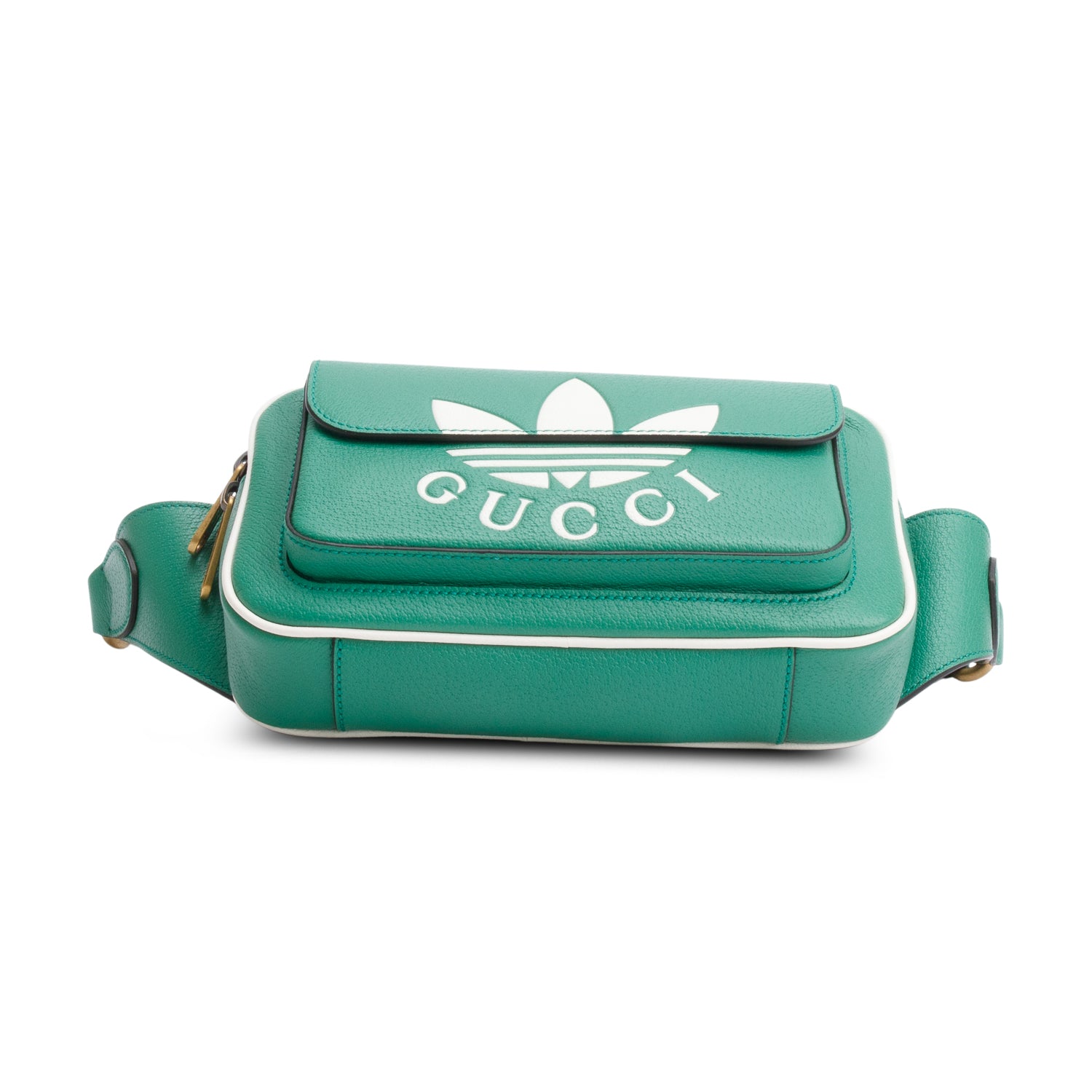 Gucci x Adidas Green Calfskin Leather Trefoil Logo Belt Bag