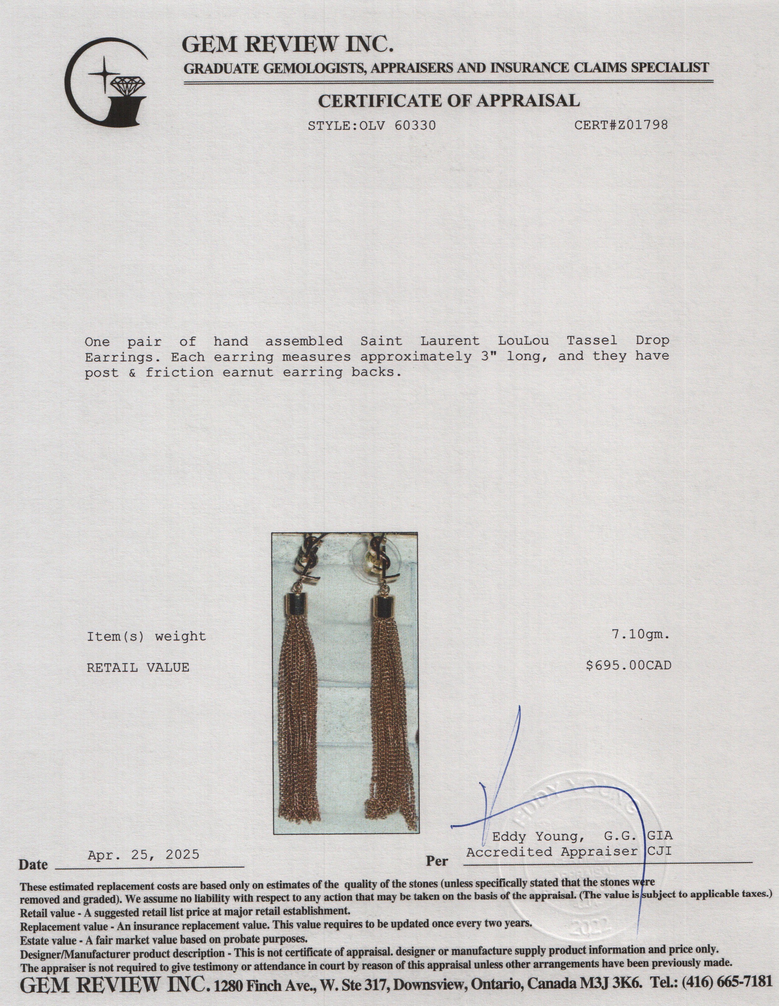 Saint Laurent LouLou Tassel Drop Earrings w/ Box