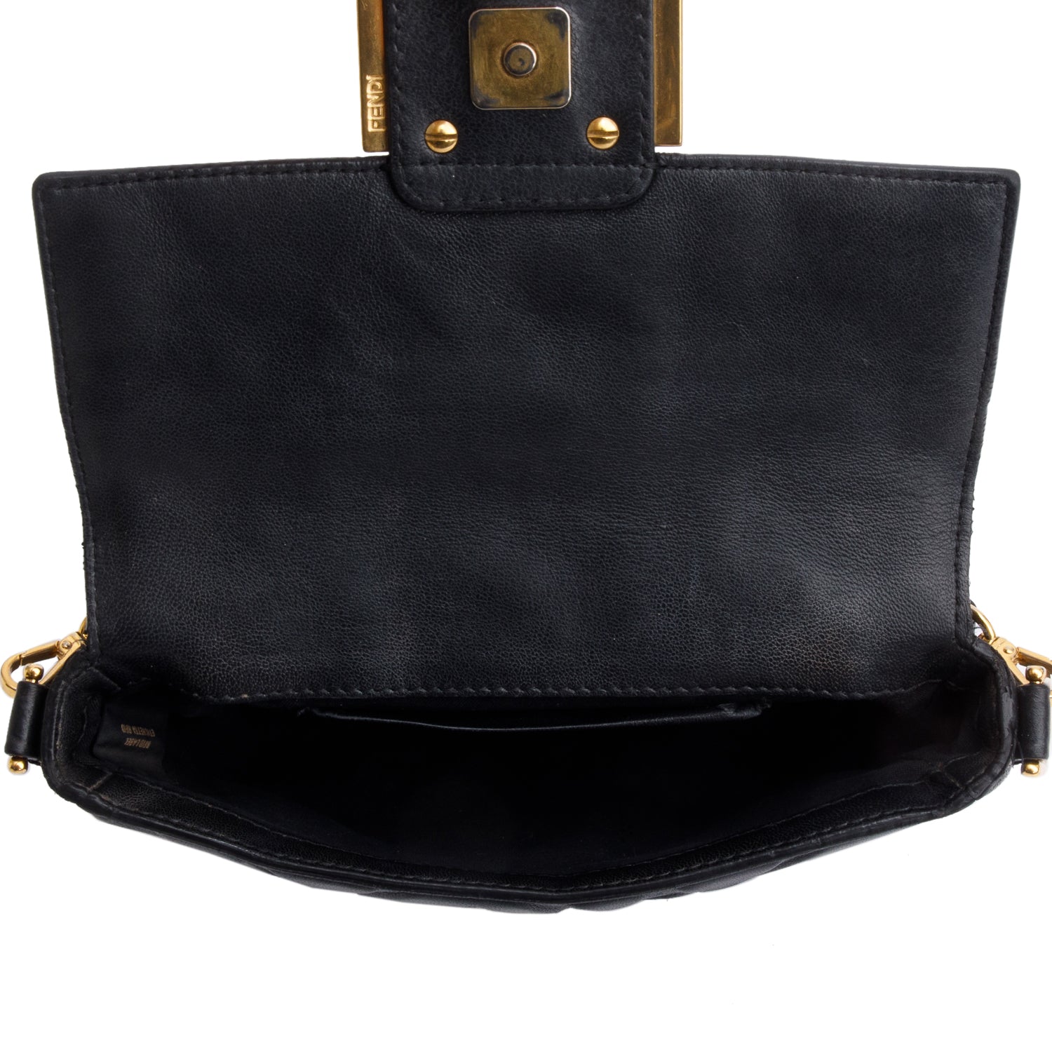 Fendi Black FF Embossed Nappa Leather Mini Be Baguette Bag w/ Straps