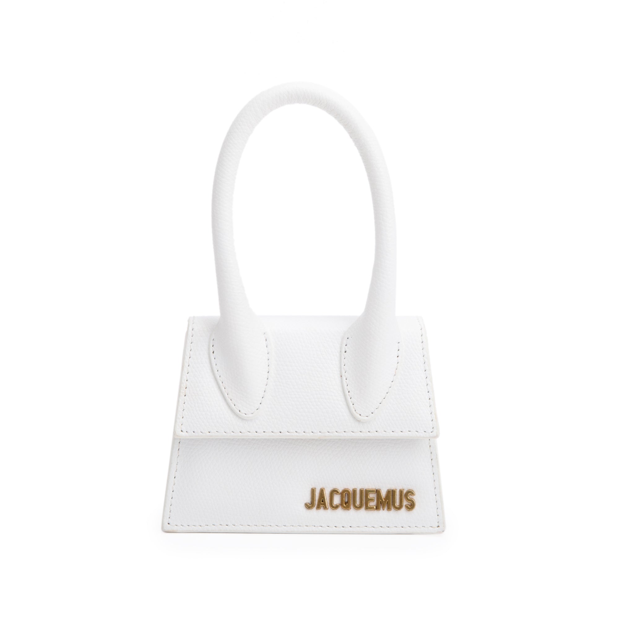 Jacquemus White Calfskin Leather Mini Signature Le Chiquito Handle Bag w/ Strap