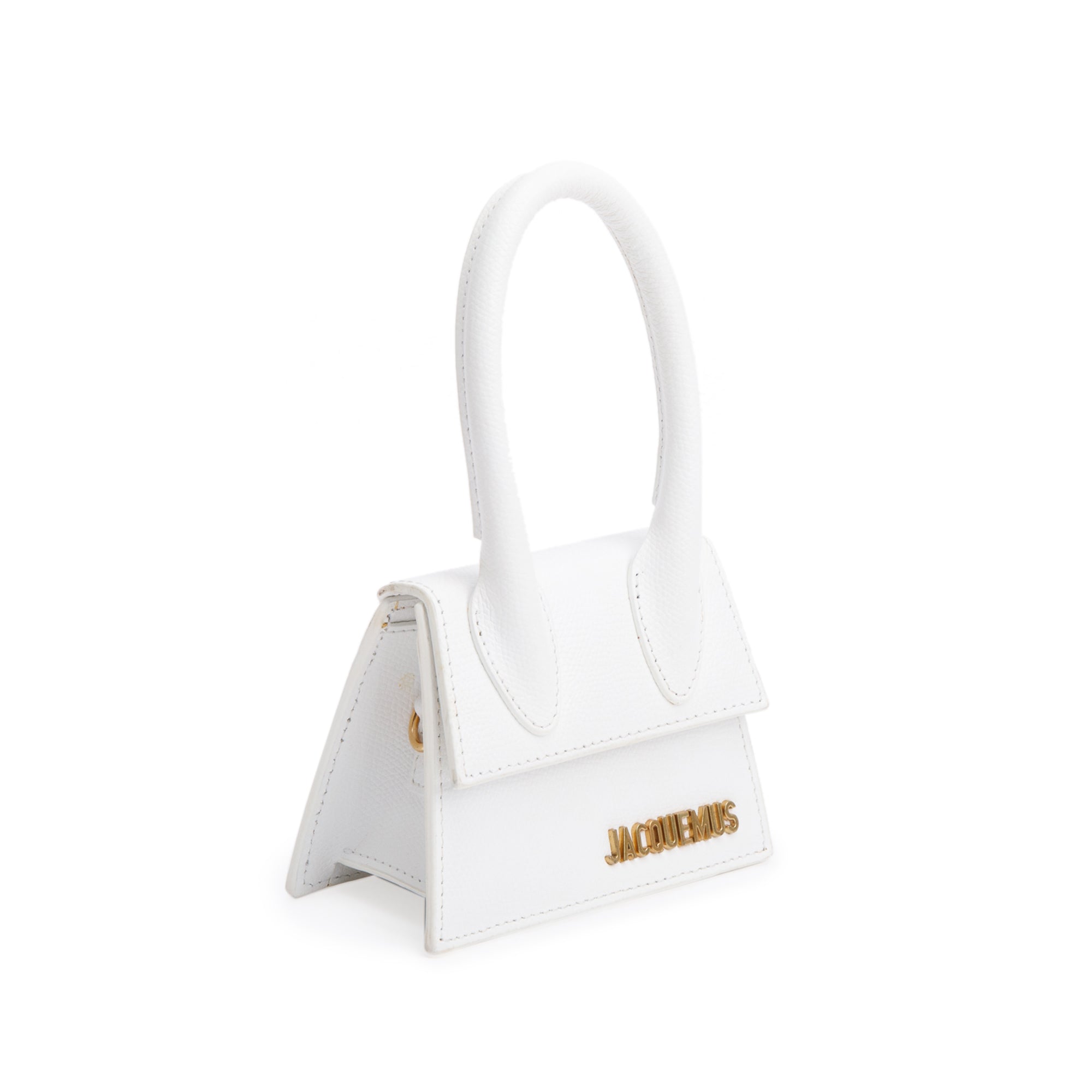 Jacquemus White Calfskin Leather Mini Signature Le Chiquito Handle Bag w/ Strap
