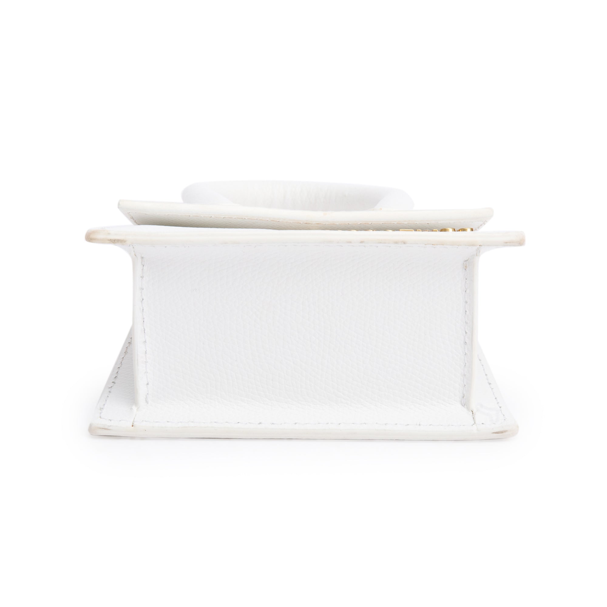 Jacquemus White Calfskin Leather Mini Signature Le Chiquito Handle Bag w/ Strap