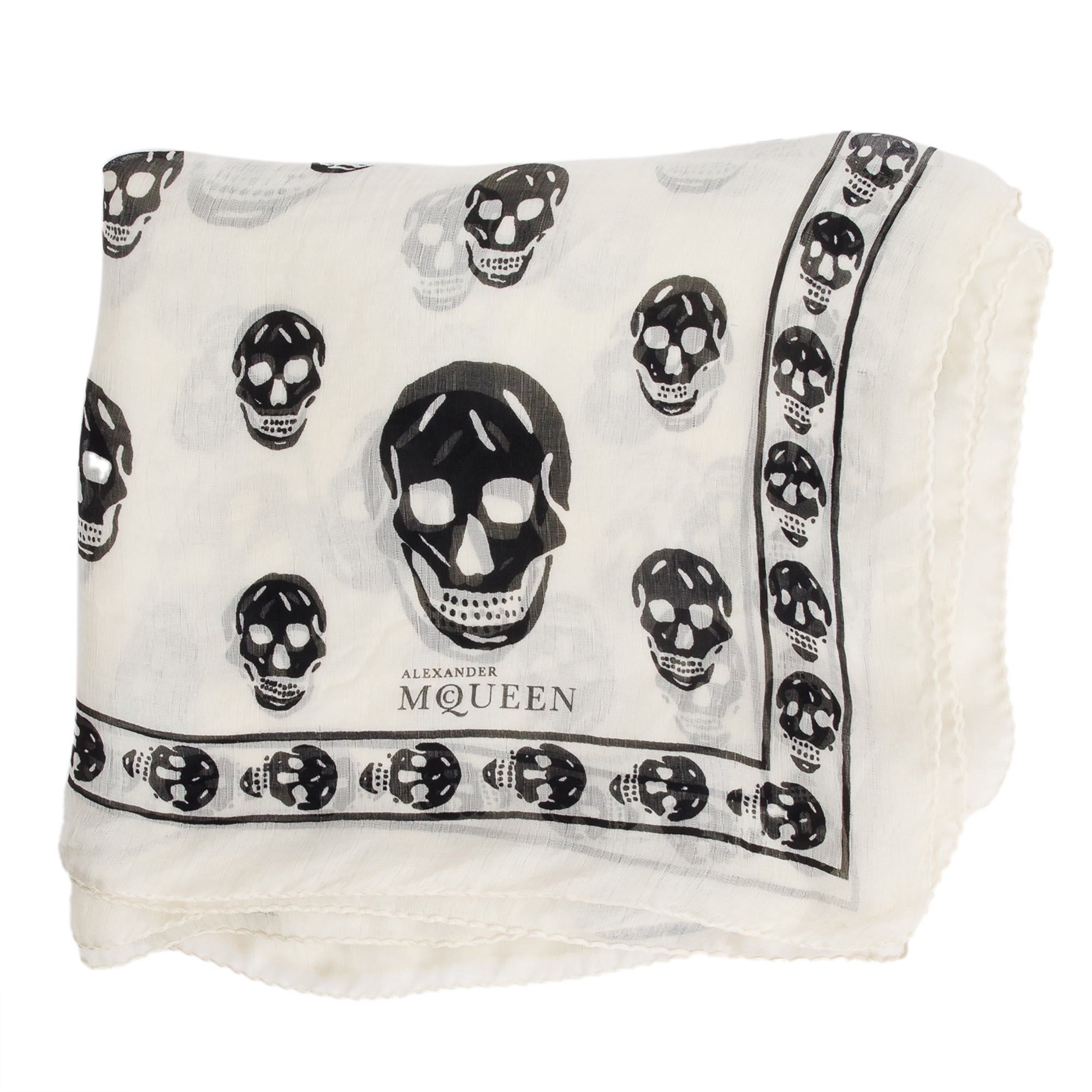 Alexander McQueen White/Black Skull Printed Silk Scarf