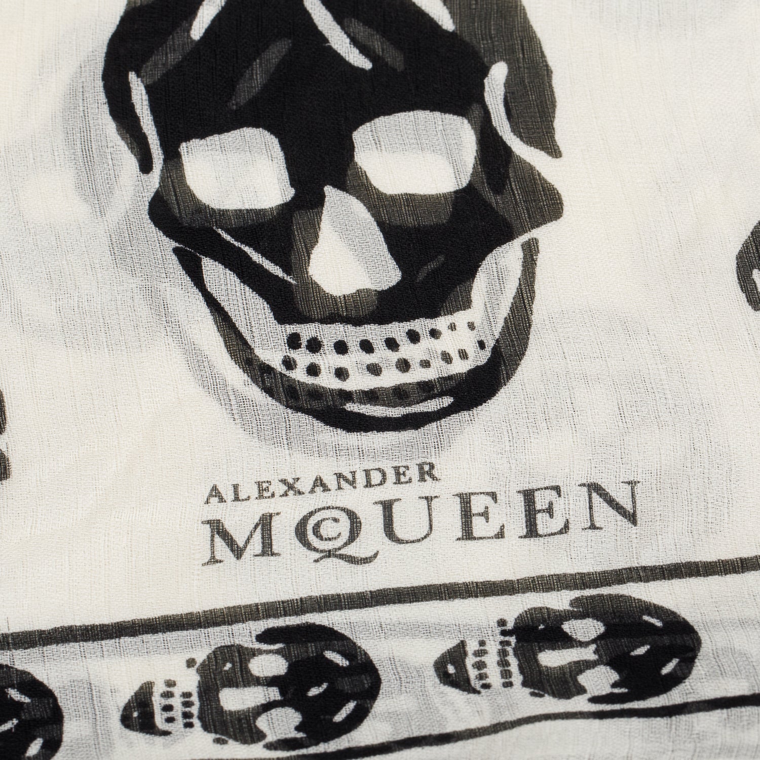 Alexander McQueen White/Black Skull Printed Silk Scarf