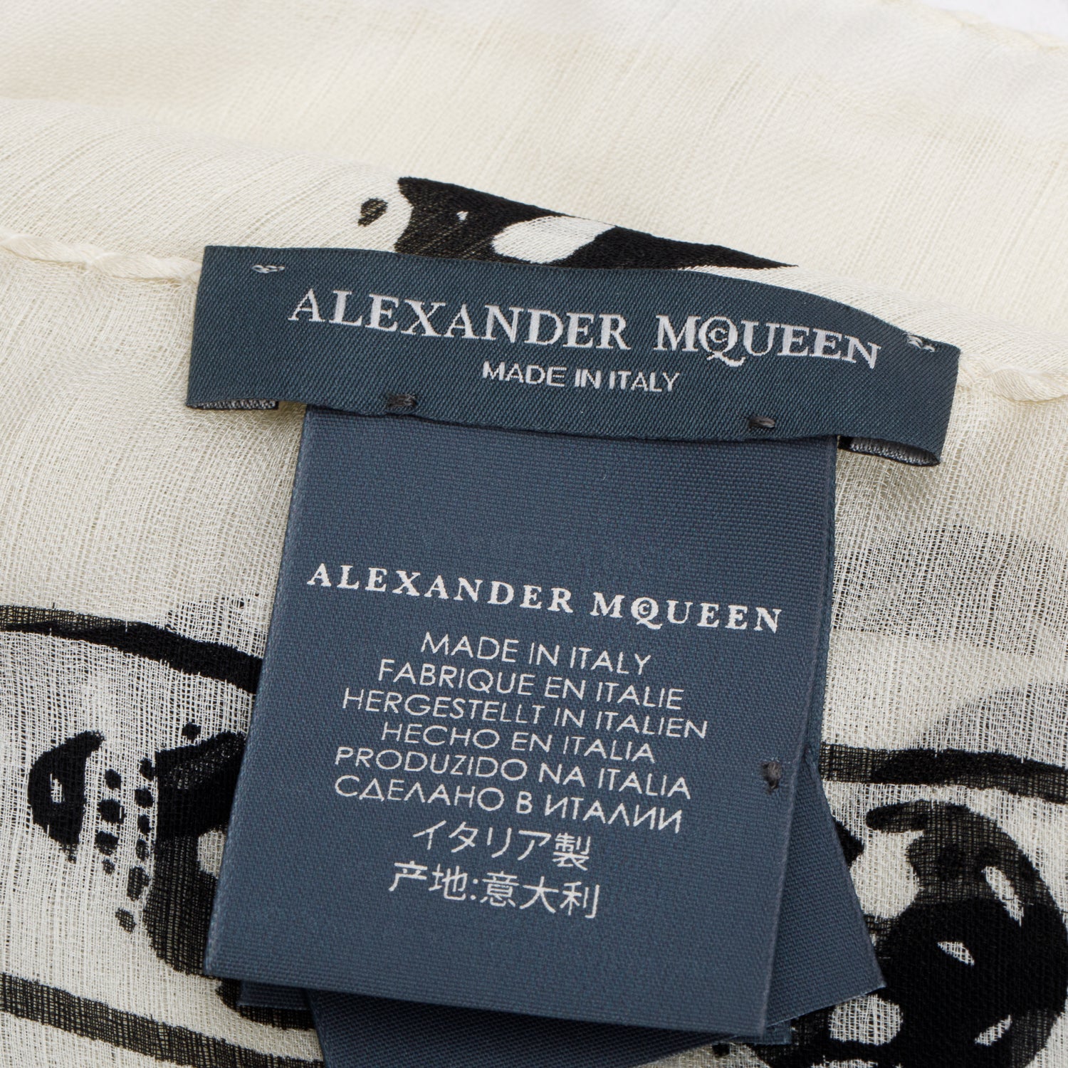 Alexander McQueen White/Black Skull Printed Silk Scarf