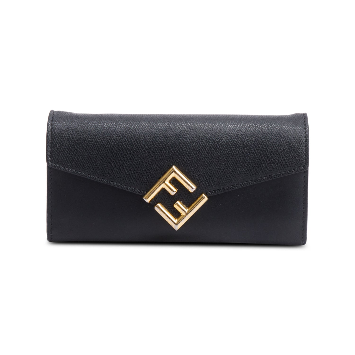 Fendi 2023 Black Leather FF Diamonds Continental Wallet on Chain