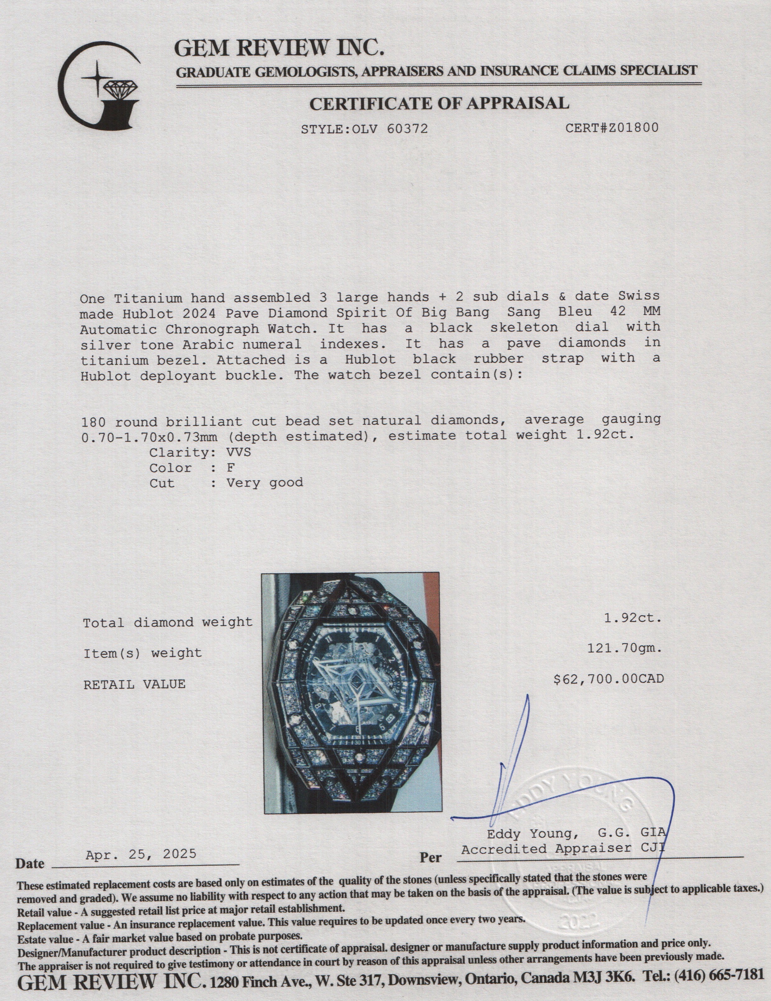 Hublot 2024 Titanium Pave Diamond Spirit Of Big Bang Sang Bleu 42 MM Automatic Chronograph Watch Black Skeleton Dial w/ Box & Papers